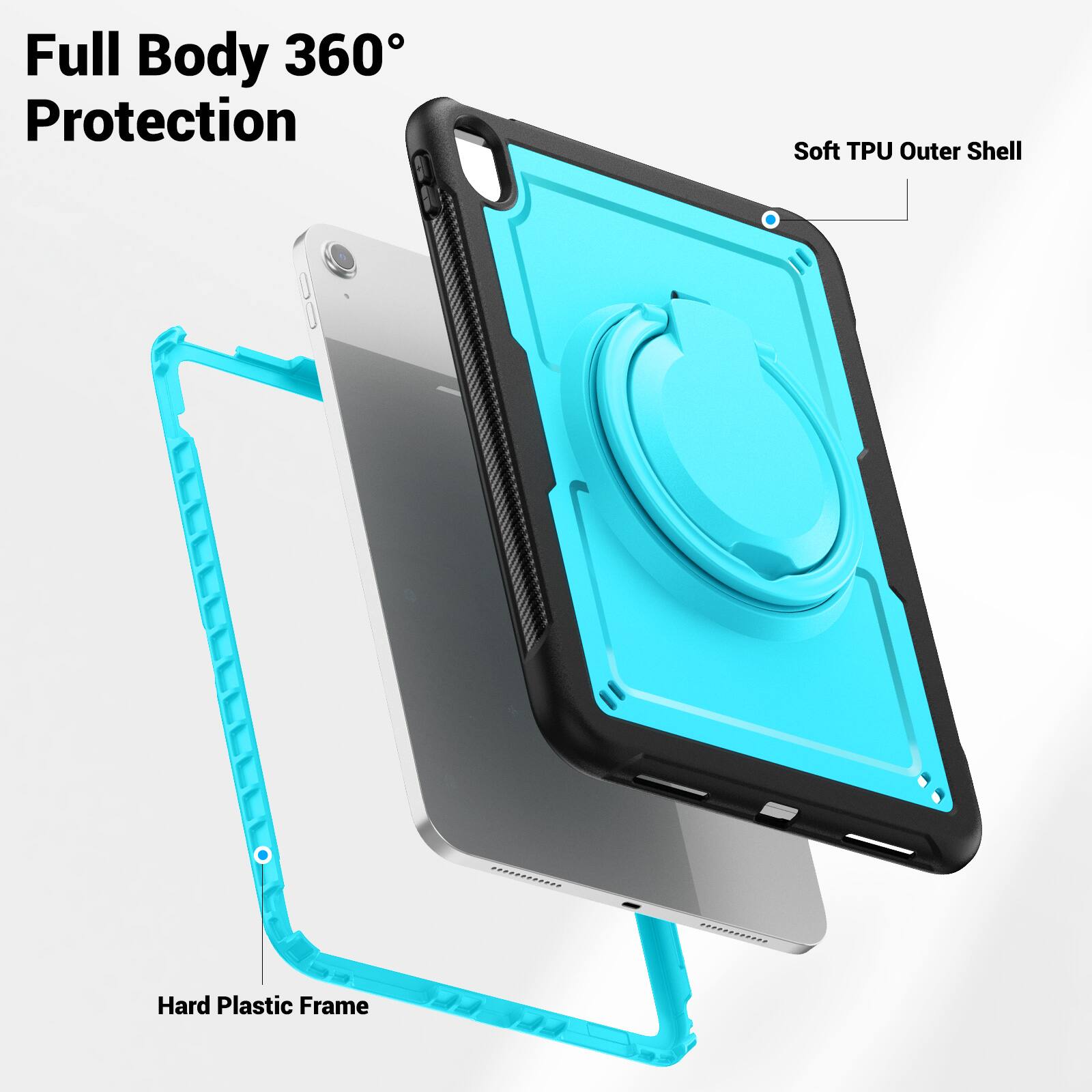 Full Body 360° Protection  
Soft TPU Outer Shell  
Hard Plastic Frame