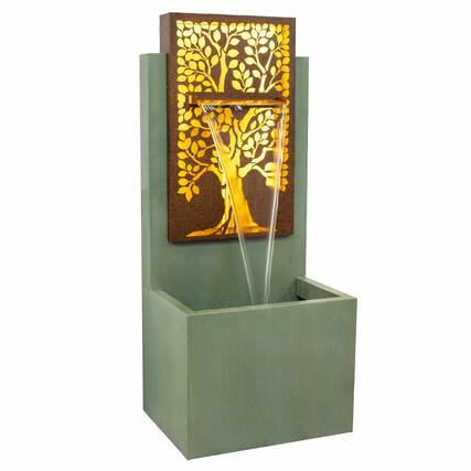 Front. Sunnydaze - Mighty Oak Steel Outdoor Water Fountain with LEDs - 41.25" - Green.