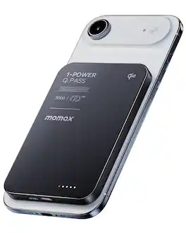 Momax - 1-Power Q.Pass Qi2 Magnetic Wireless Power Bank 5000mAh, 15W Fast Charging and PD 20W USB C Port - Black