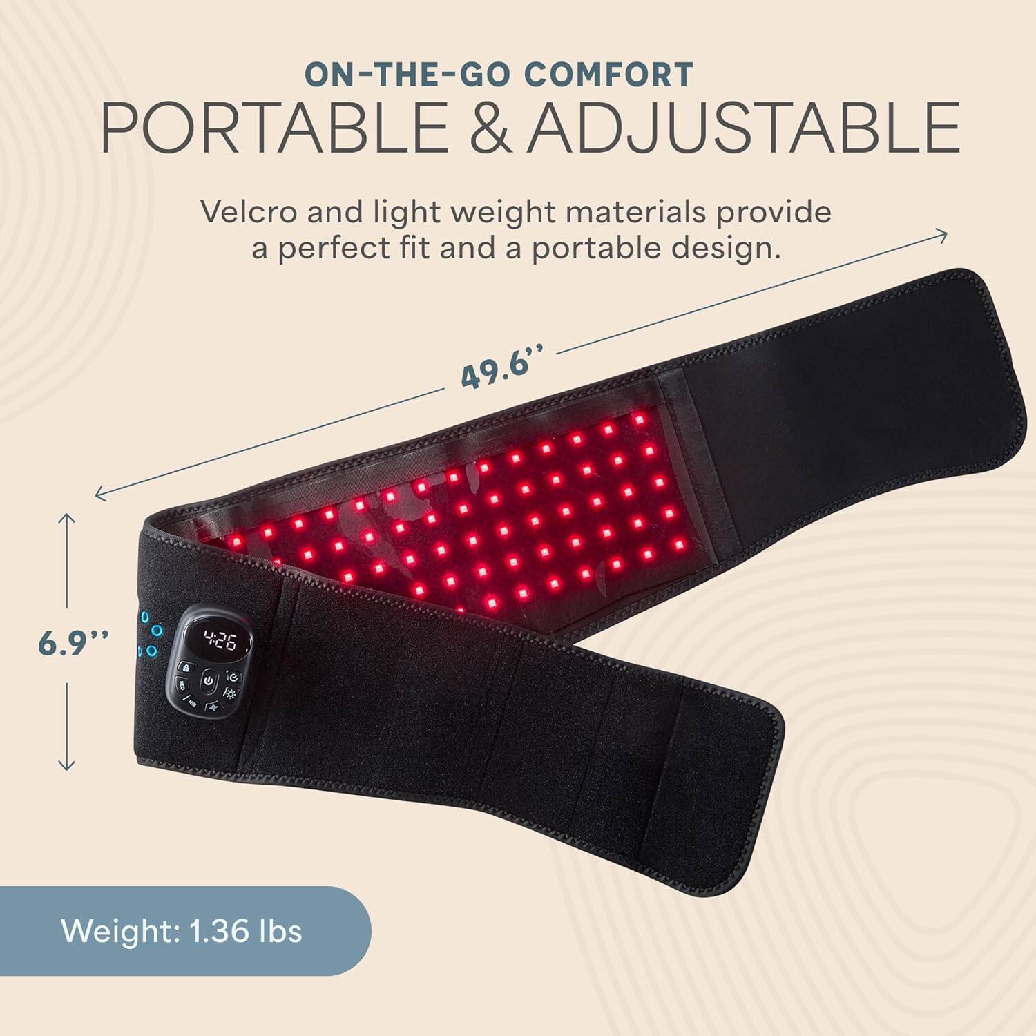ON-THE-GO COMFORT  
PORTABLE & ADJUSTABLE  

Velcro and light weight materials provide a perfect fit and a portable design.  

49.6"  
6.9"  

Weight: 1.36 lbs