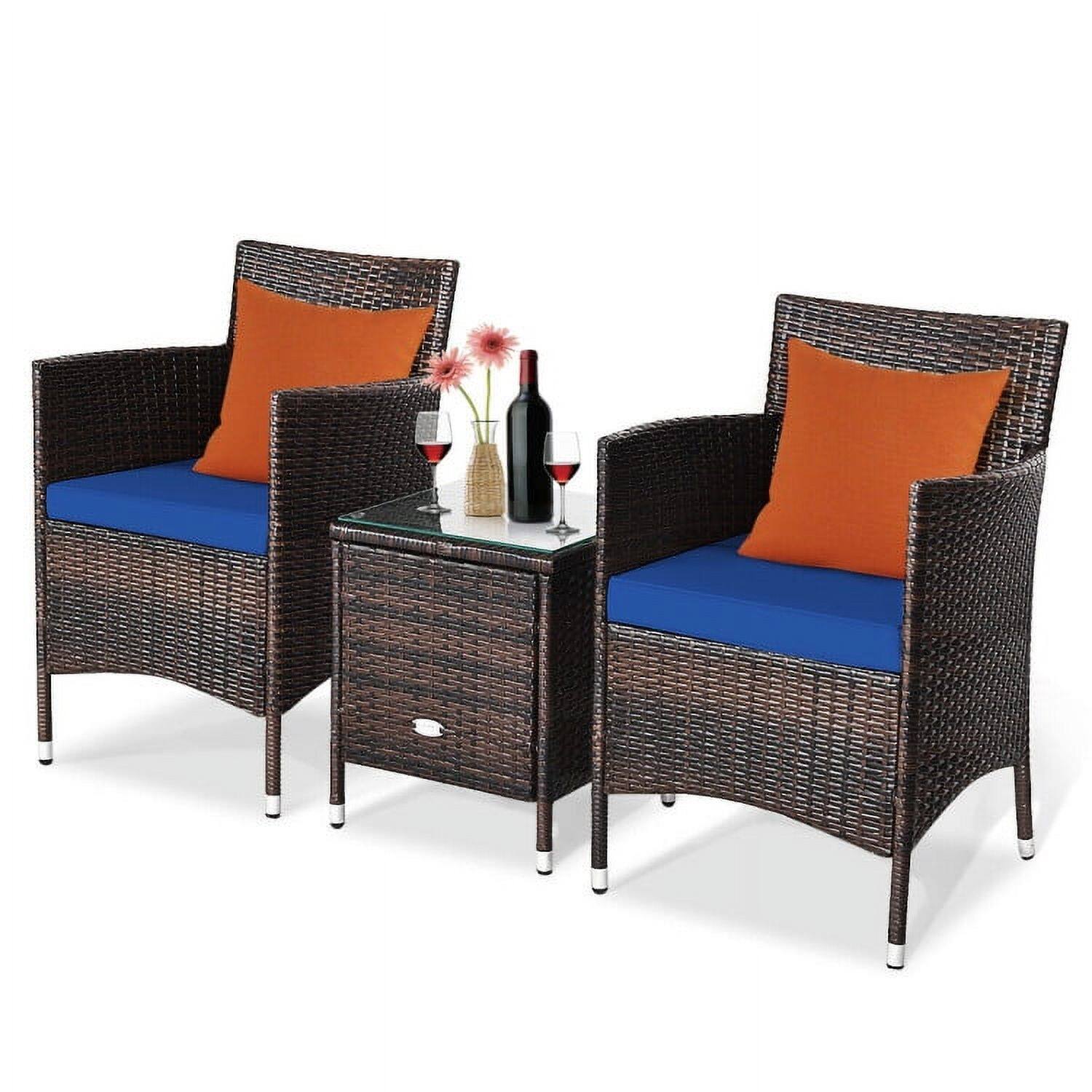 Back. Pefilos - 3 Piece Rattan Wicker Sofa Set, Outdoor Rattan Chairs Wicker Conversation Set, Patio Furniture Set for Backyard Porch - Blue.
