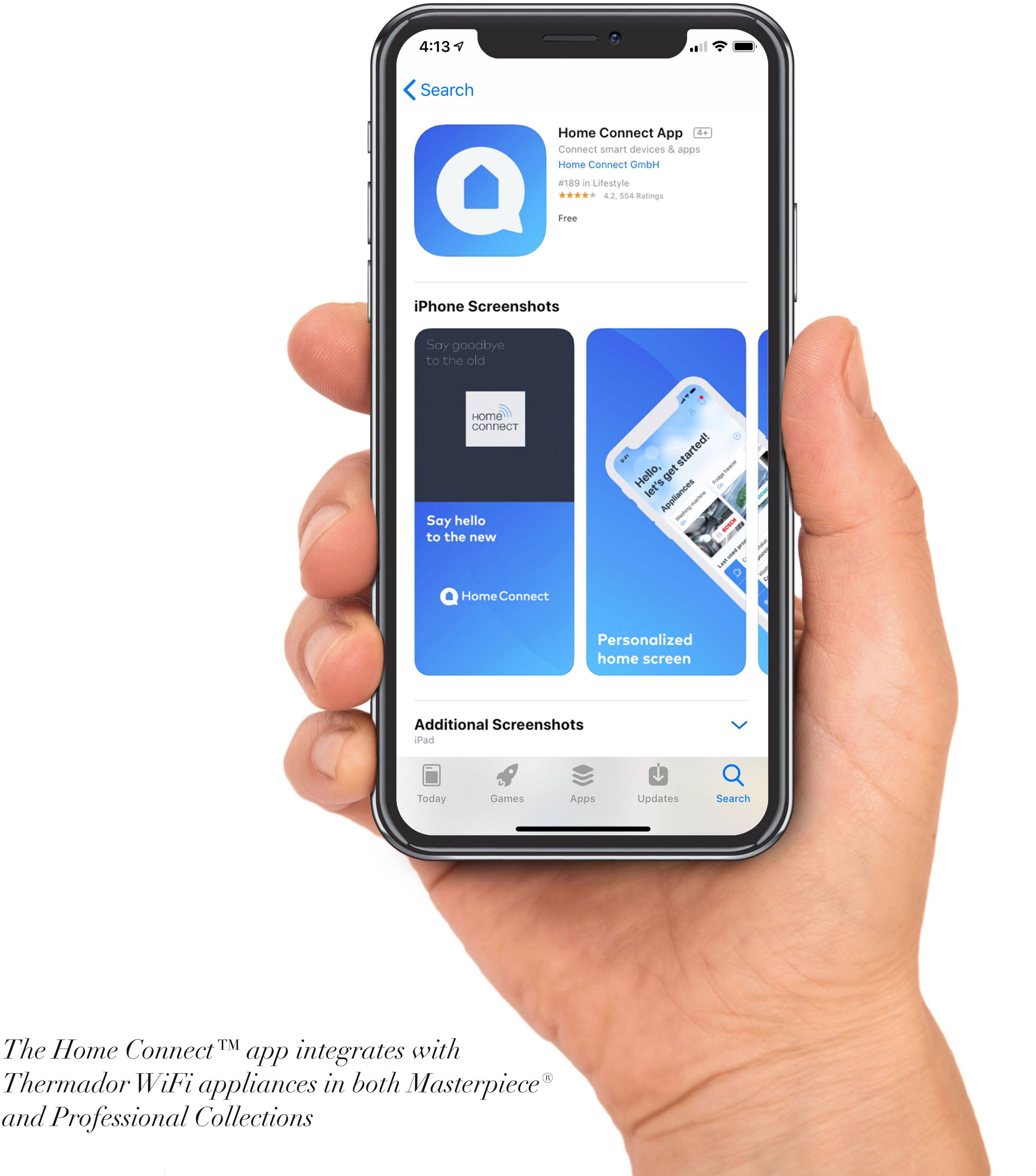 The Home Connect app integrates Thermador WiFi appliances in both Masterpiece and Professional Collections. It allows users to control and monitor their appliances through a personalized home screen, which can be accessed through the iPhone. The app also provides additional screenshots and features, making it a convenient and user-friendly tool for managing smart devices and apps in the home.