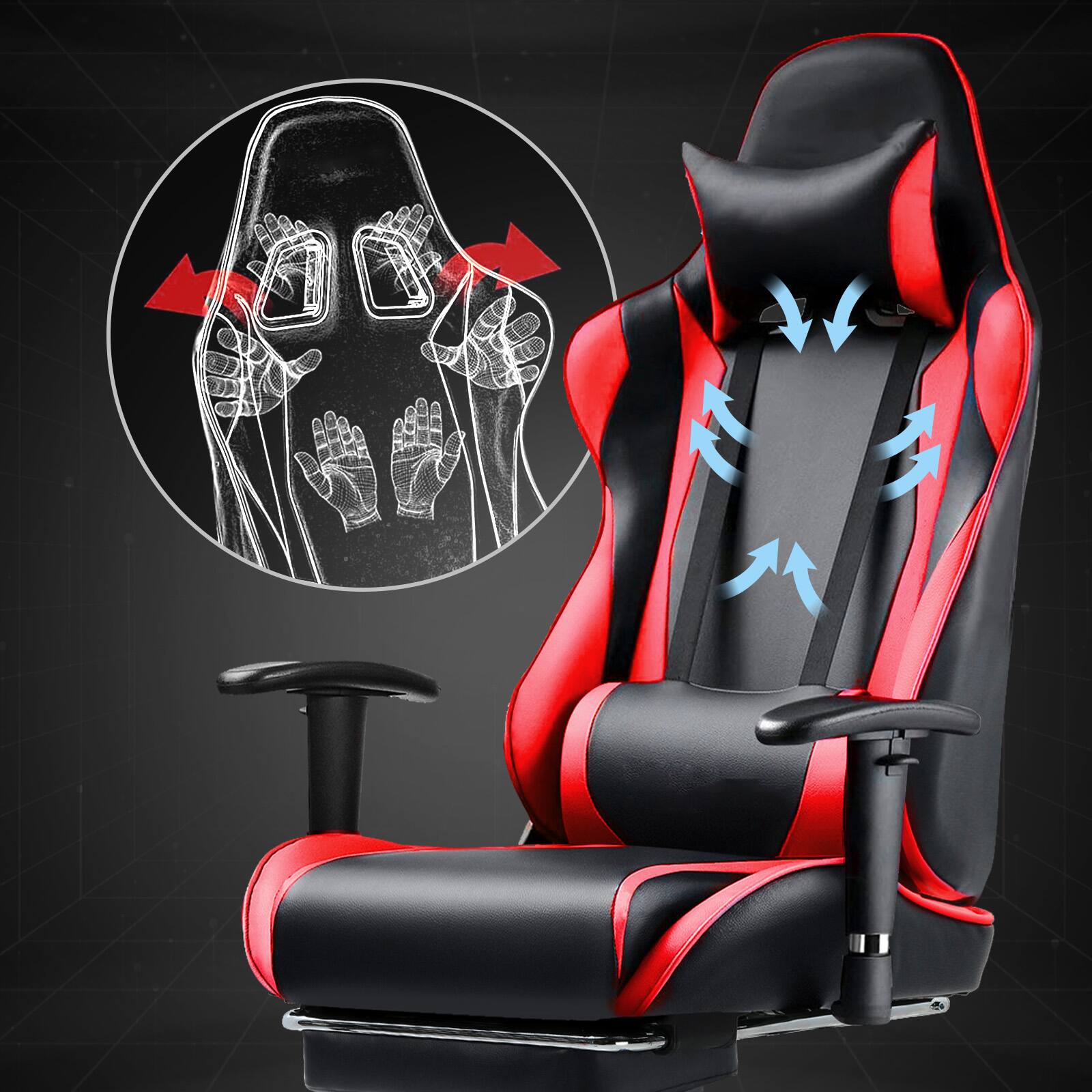 Alt View 3. Egaming - Ergonomic Computer Chair with Footrest Gaming Chair with Headrest and Lumbar - Red.