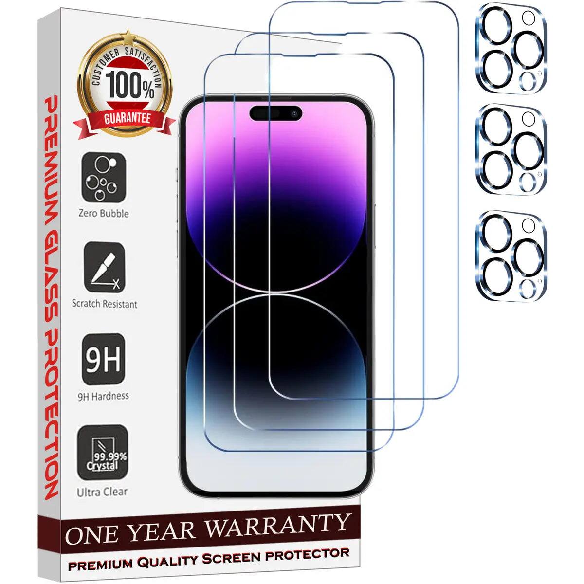 CUSTOMER 100% SATISFACTION GUARANTEE PREMIUM Zero Bubble GLASS Scratch Resistant 9H 9H Hardness PROTECTION ONE Ultra Crystal 99.99% Clear YEAR QUALITY SCREEN WARRANTY PROTECTOR