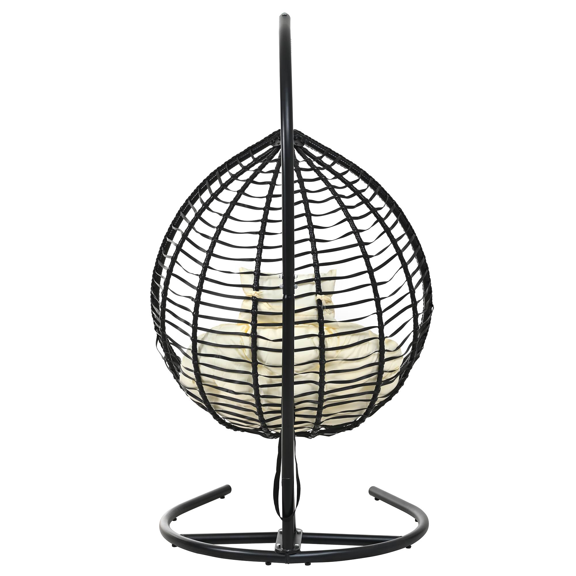 Alt View 2. Whisen - Foldable Hanging Egg Chair with Stand, Sturdy Indoor Outdoor Swing with Plush Cushion-Black - Black.