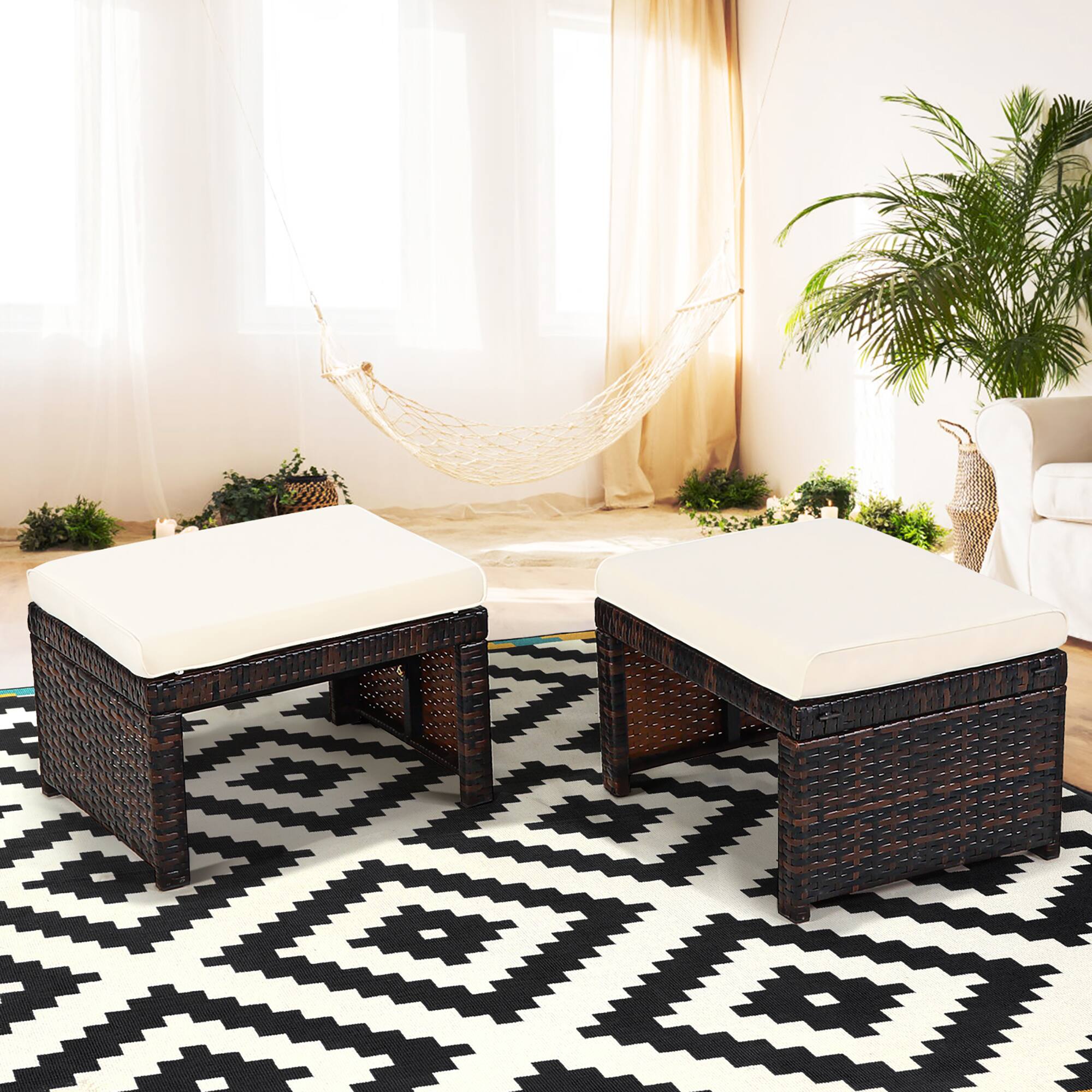 Alt View 1. Costway - 2PCS Patio Rattan Ottoman Cushioned Seat Foot Rest Furniture - White,Mix brown.