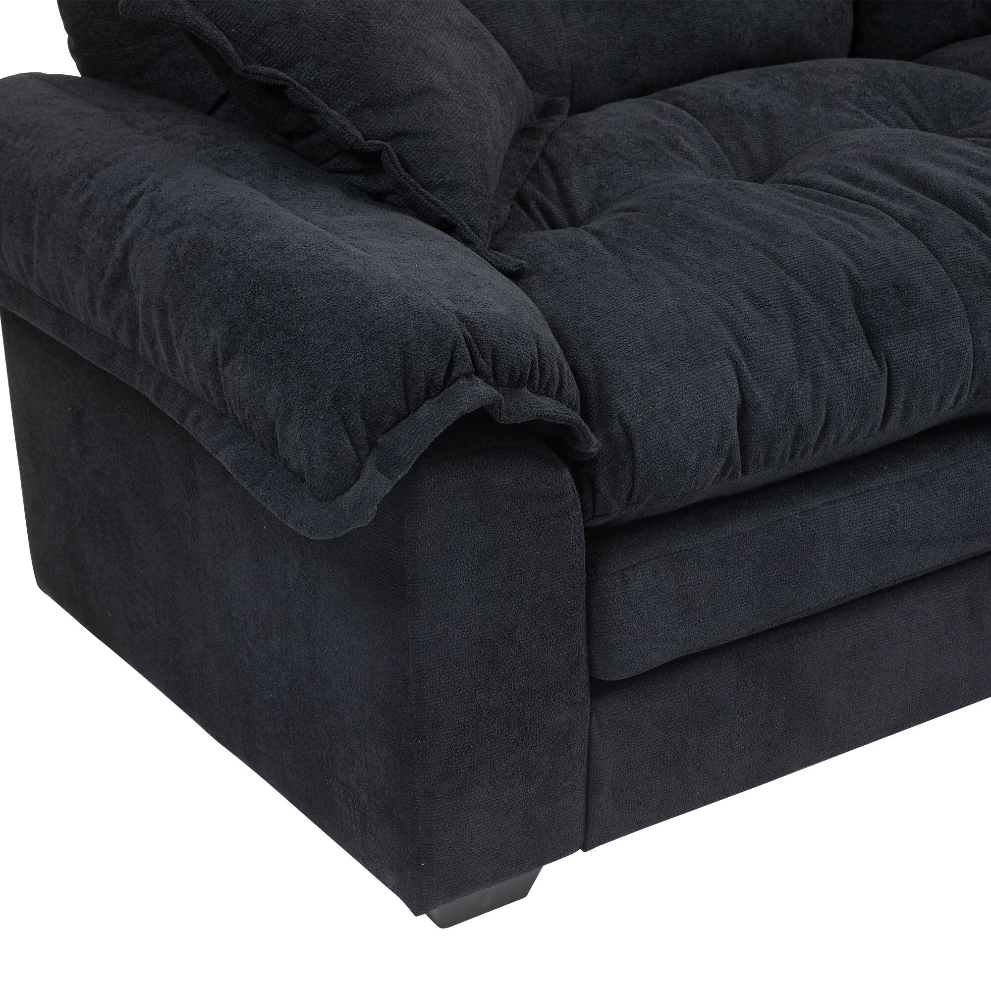 Alt View 9. Tiramisubest - 84"Chenille Sofa,Loveseat Deep Seat Sofa Couch with Pillows & Memory Foam for Living Room,Apartment,Office Lounge-Black - Black.