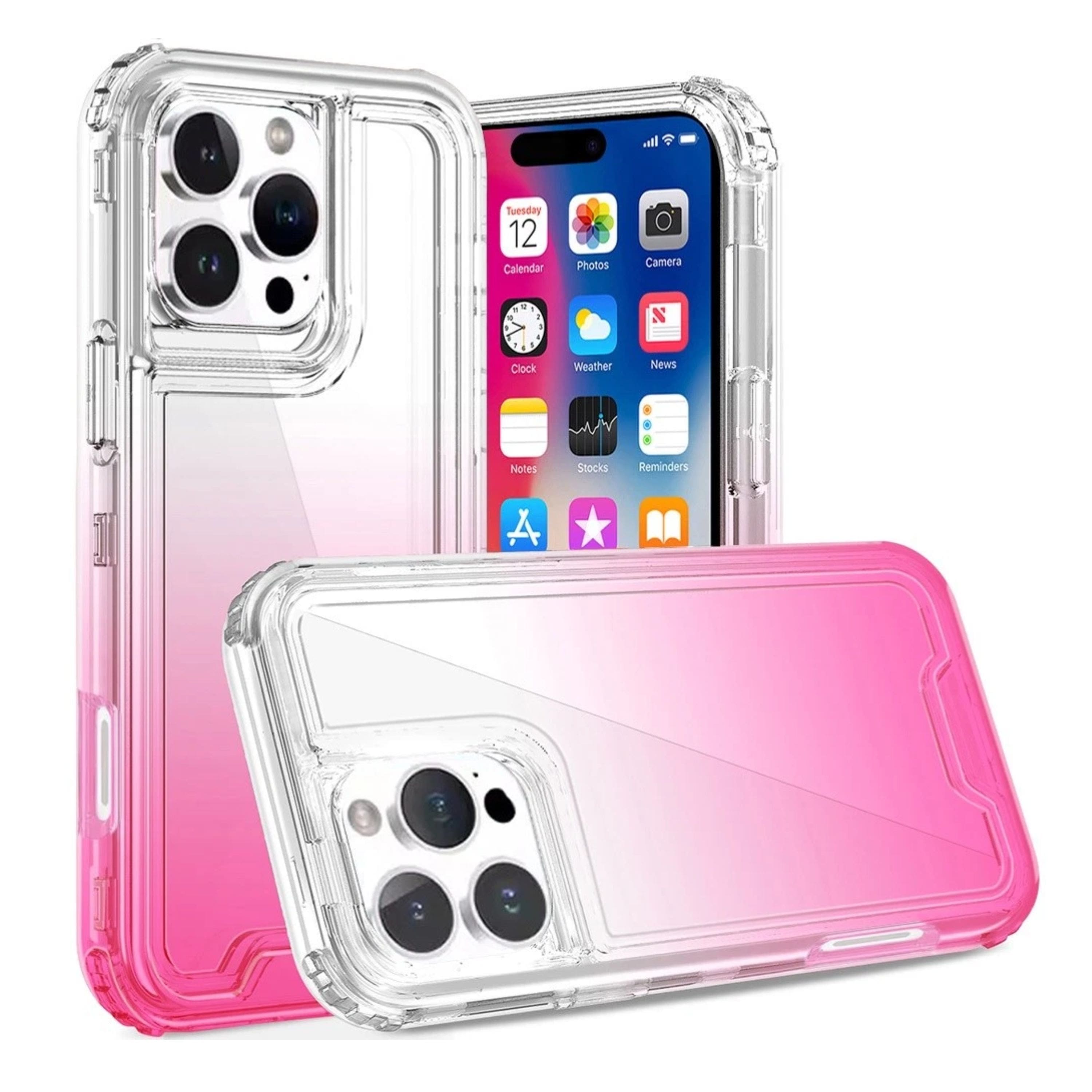 Kitcheniva - Shockproof Hybrid Two Tone Phone Case With Tempered Glass For iPhone 16 Pro Clear/Pink - Clear Pink