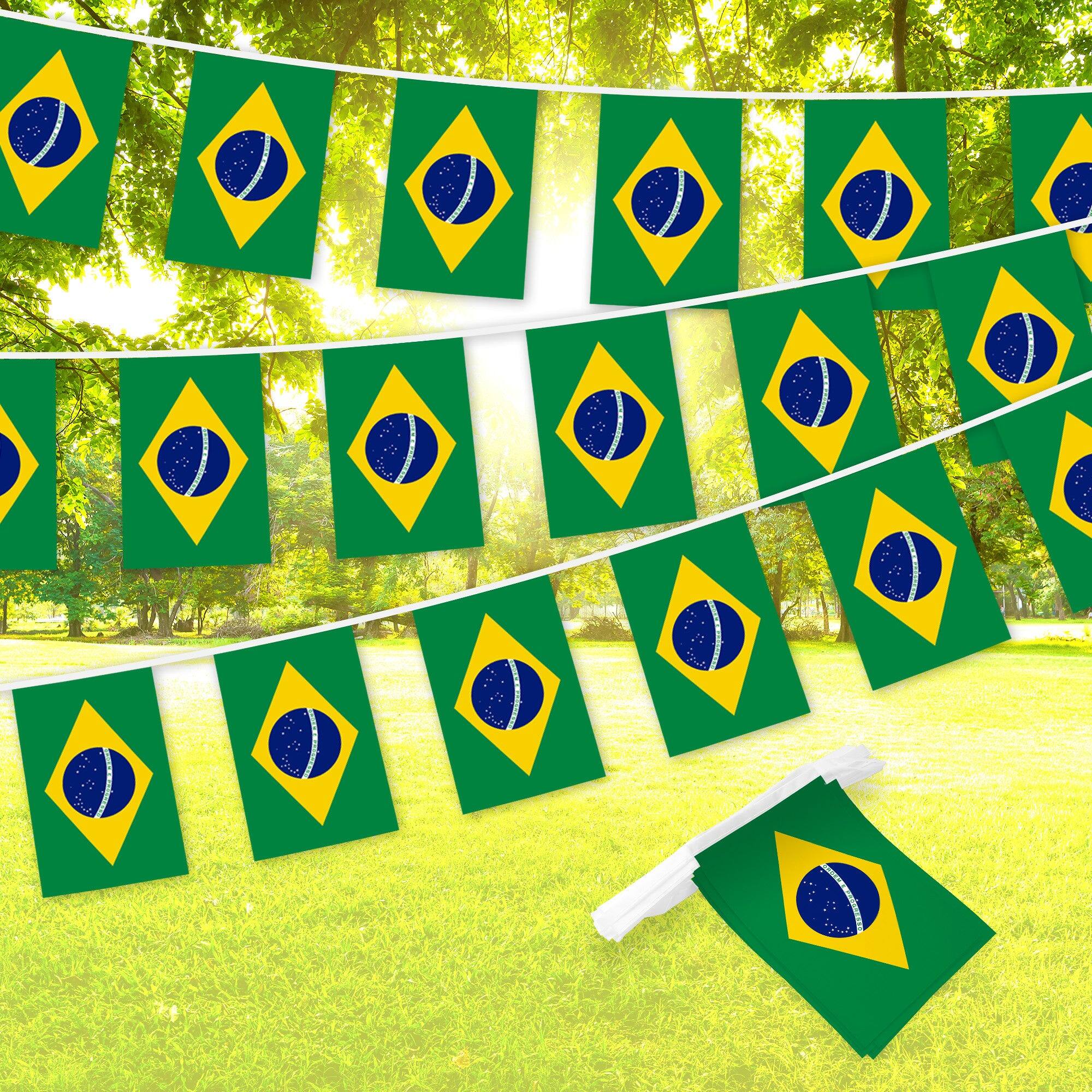 Front. G128 - Brazil Flag Bunting Banner, 33 ft String with 38 Mini Flags (8.2 x 5.5 in). - Assorted Colors.