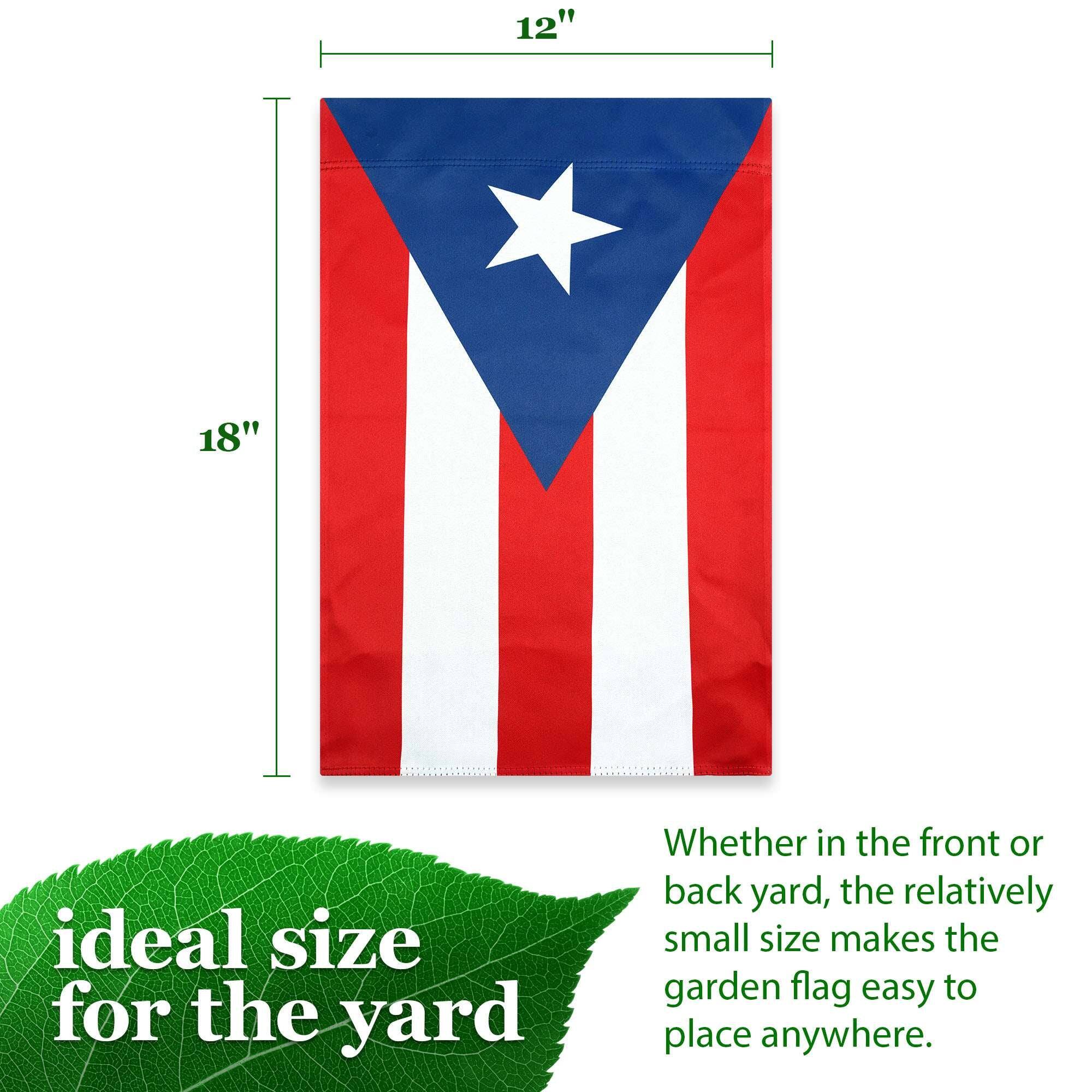 12"  
18"  
ideal size for the yard  
Whether in the front or back yard, the relatively small size makes the garden flag easy to place anywhere.