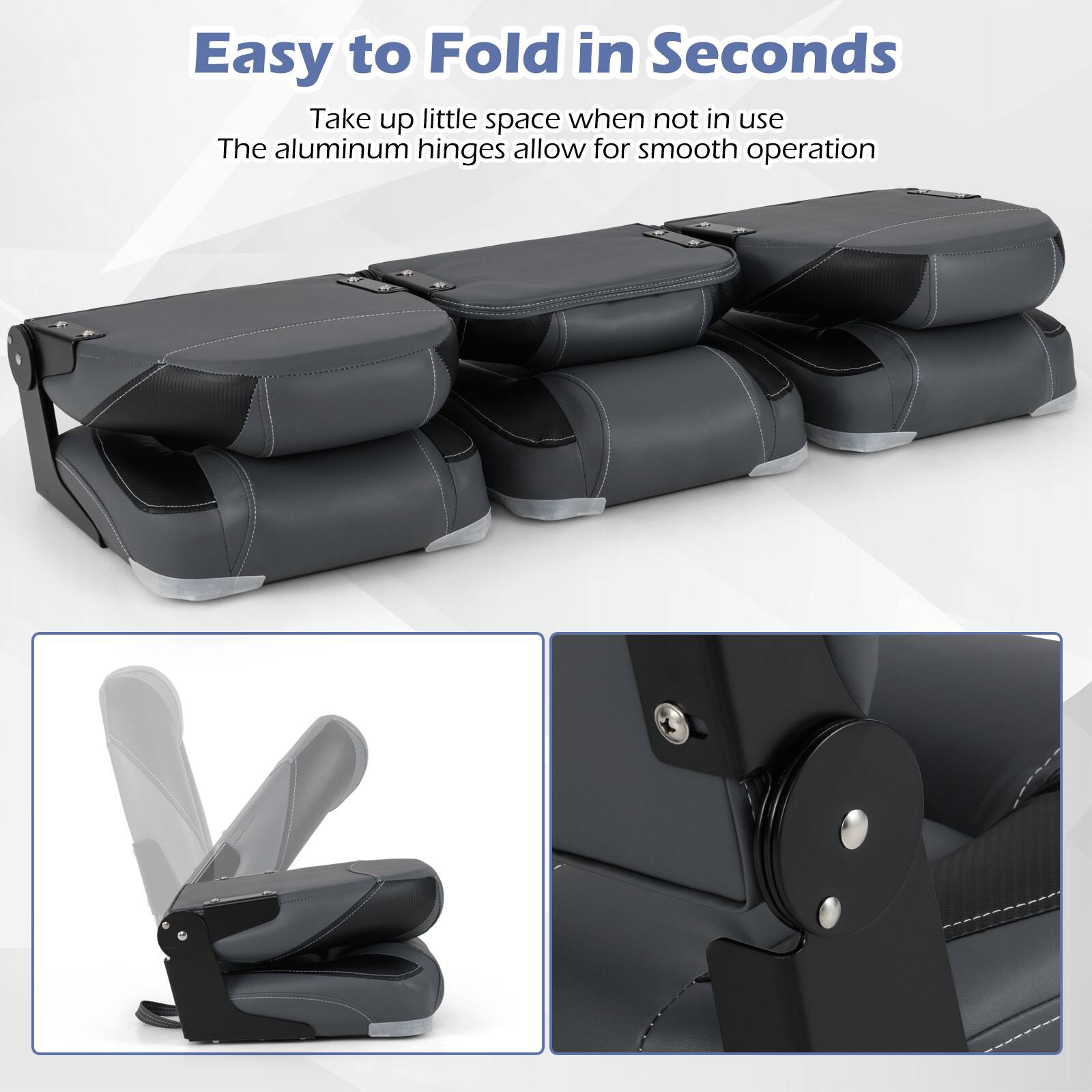 Easy to Fold in Seconds

Take up little space when not in use

The aluminum hinges allow for smooth operation