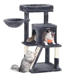 Songmics Home - Small Cat Tree Tower with Widened Perch for Large Cats Indoor, Kittens, 37.8-Inch Multi-Level Condo - Smoky Gray