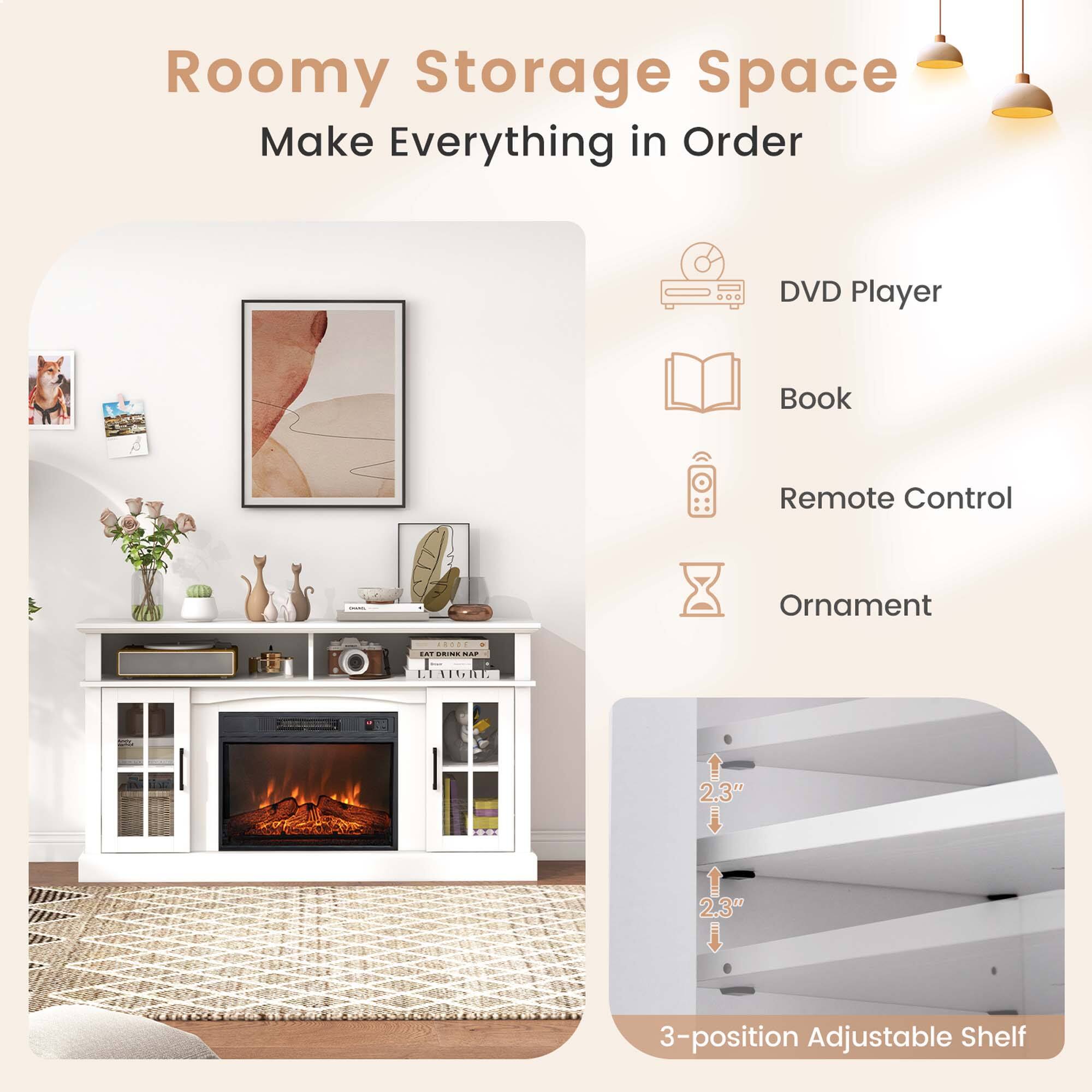 Roomy Storage Space  
Make Everything in Order  

DVD Player  
Book  
Remote Control  
Ornament  

3-position Adjustable Shelf  
2.3"  
2.3"
