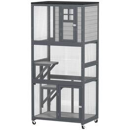 Pawhut - Wooden Outdoor Cat House Catio with High Weight Capacity, Cat Cage Condo