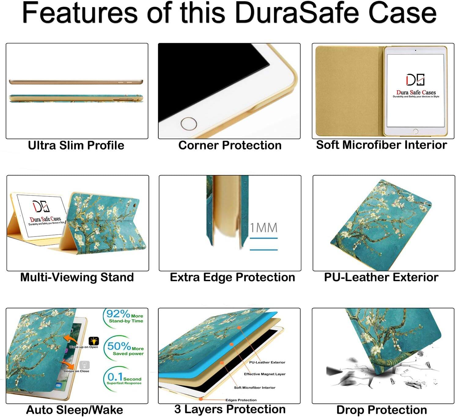 Features of this DuraSafe Case

- Ultra Slim Profile
- Corner Protection
- Soft Microfiber Interior
- Multi-Viewing Stand
- Extra Edge Protection
- PU-Leather Exterior
- 92% More Stand-by Time
- 50% More Saved Power
- 0.1 Second Superfast Response
- 3 Layers Protection
- Auto Sleep/Wake
- Drop Protection