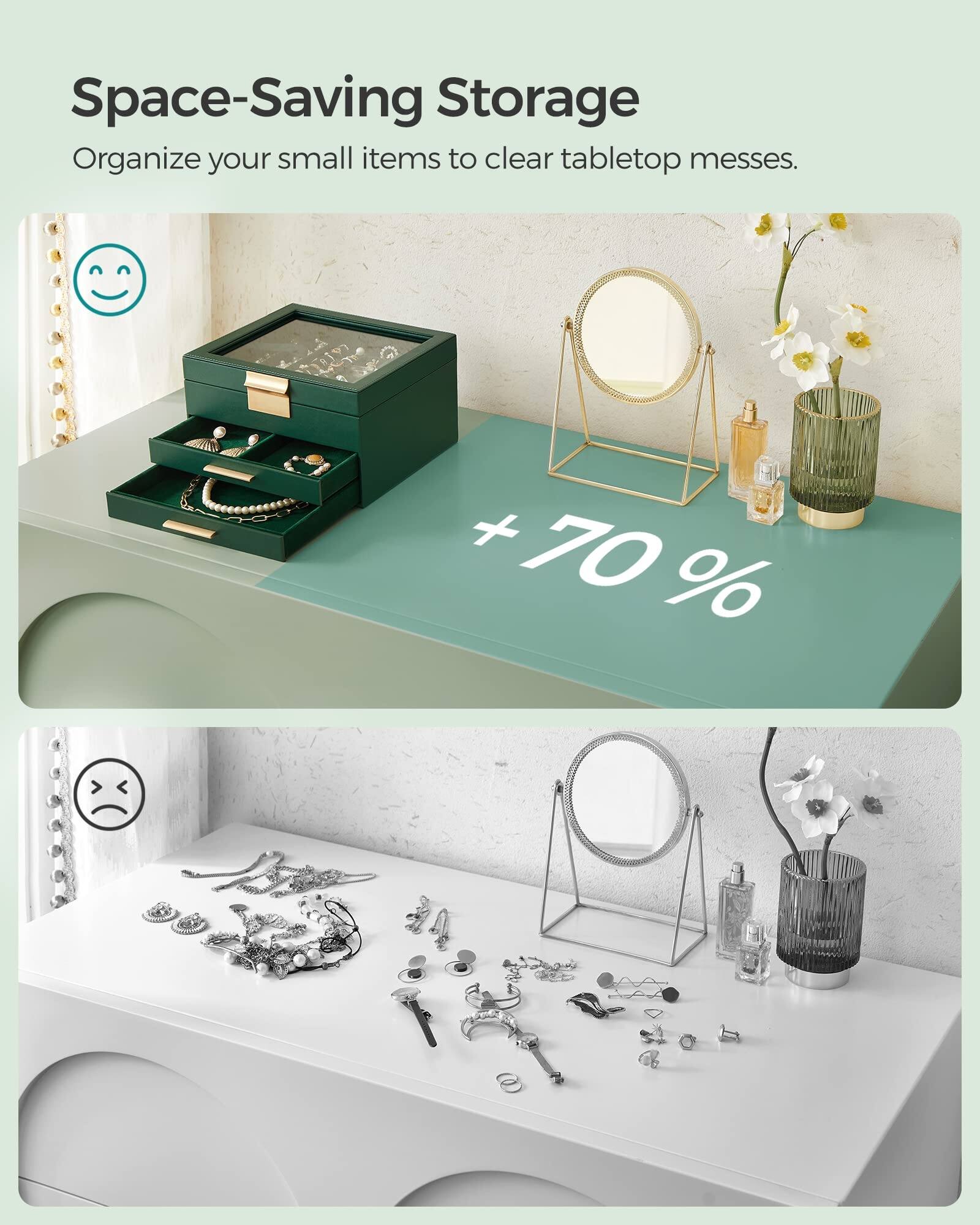 Space-Saving Storage  
Organize your small items to clear tabletop messes.  
+70%