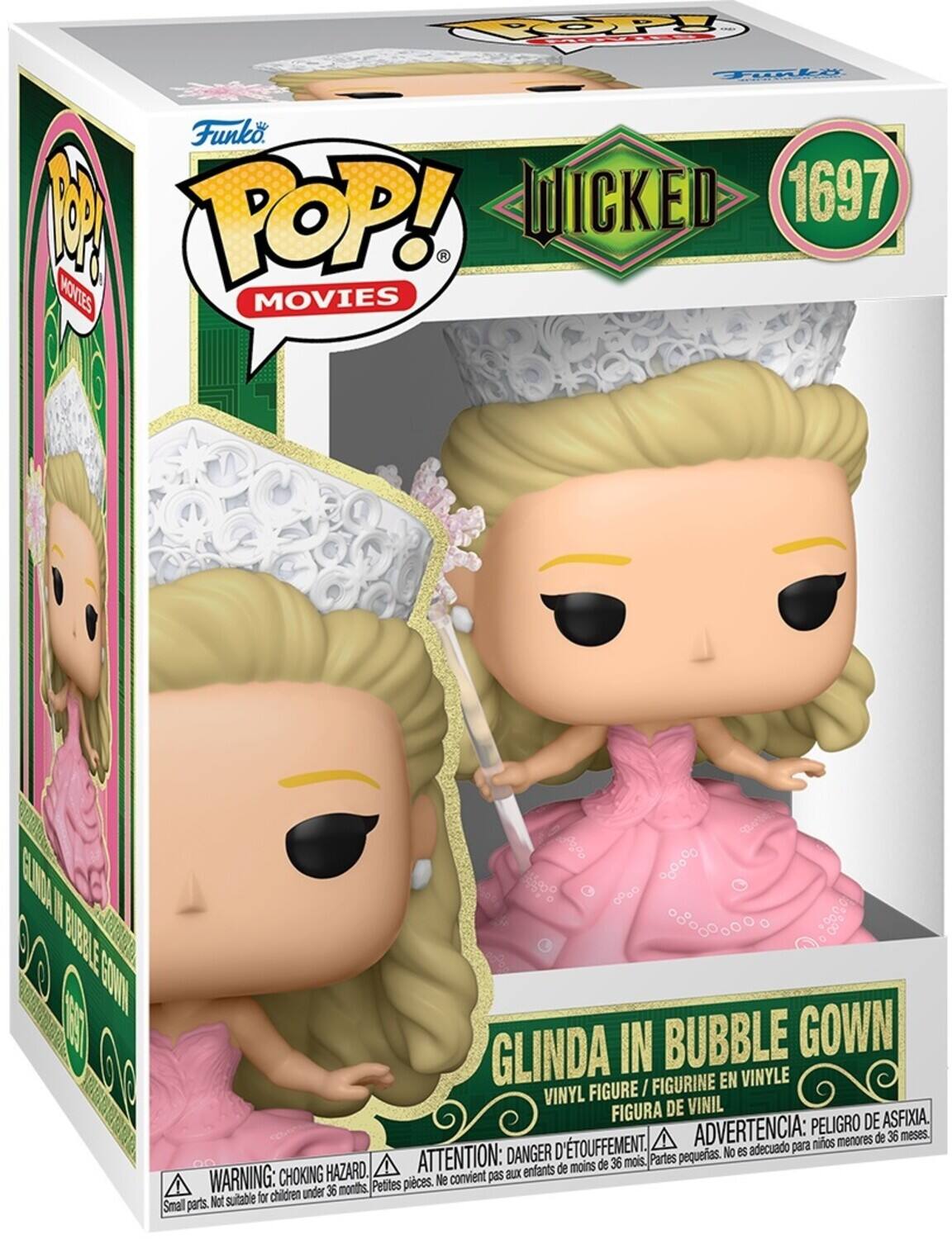P!  
Funko POP!  
WICKED 1697 MOVIES  
GLINDA IN BUBBLE GOWN  
VINYL FIGURE / FIGURINE EN VINYLE / FIGURA DE VINIL  
ADVERTENCIA: PELIGRO DE ASFIXIA. Niños menores de 36 meses.  
ATTENTION: DANGER D'ÉTOUFFEMENT, mois, Partes pequeñas.  
WARNING: CHOKING HAZARD. Small parts. Not suitable for children under 36 months.