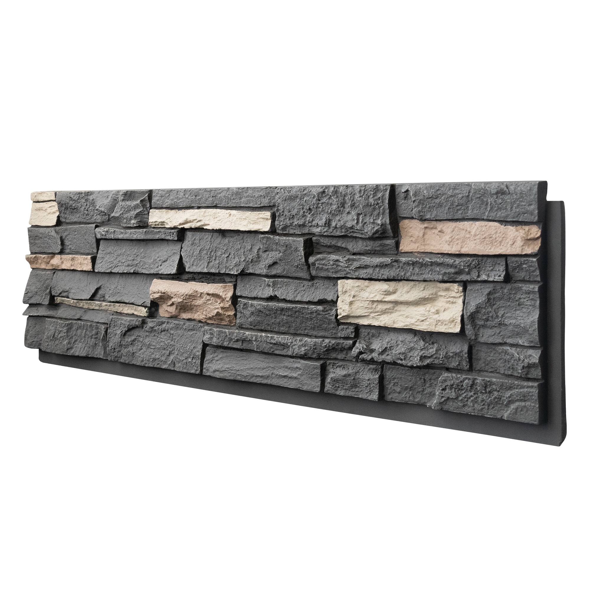 Angle. LOVMOR - 1 Pack Faux Stone Wall Covering Panels for Interior and Exterior Decor PU Stone Veneer Exterior Exterior Siding Panels - Roman Black B Stone.
