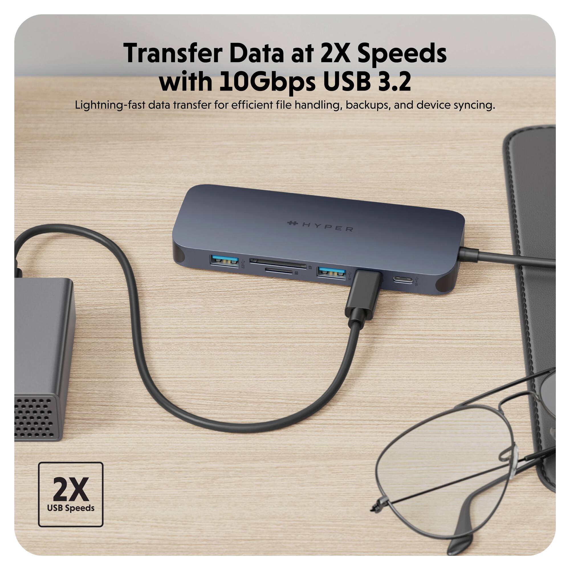 Transfer Data at 2X Speeds with 10Gbps USB 3.2. Lightning-fast data transfer for efficient file handling, backups, and device syncing.