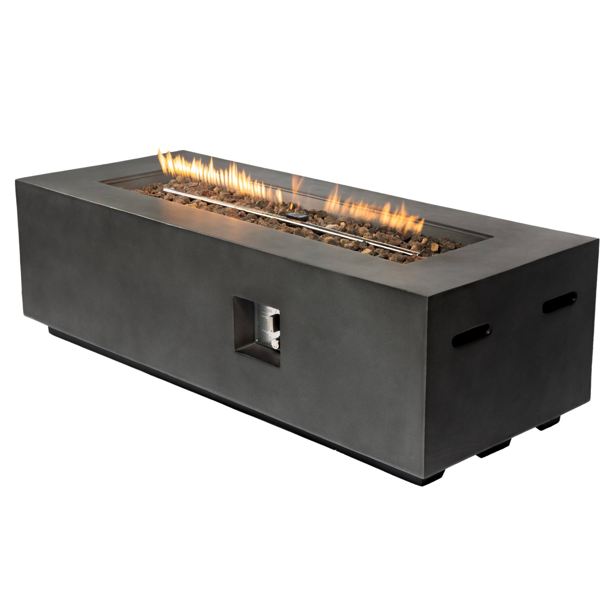 Front. Mondawe - 60 inch Outdoor Rectangle Propane Fire Pit Table - Dark Gray.