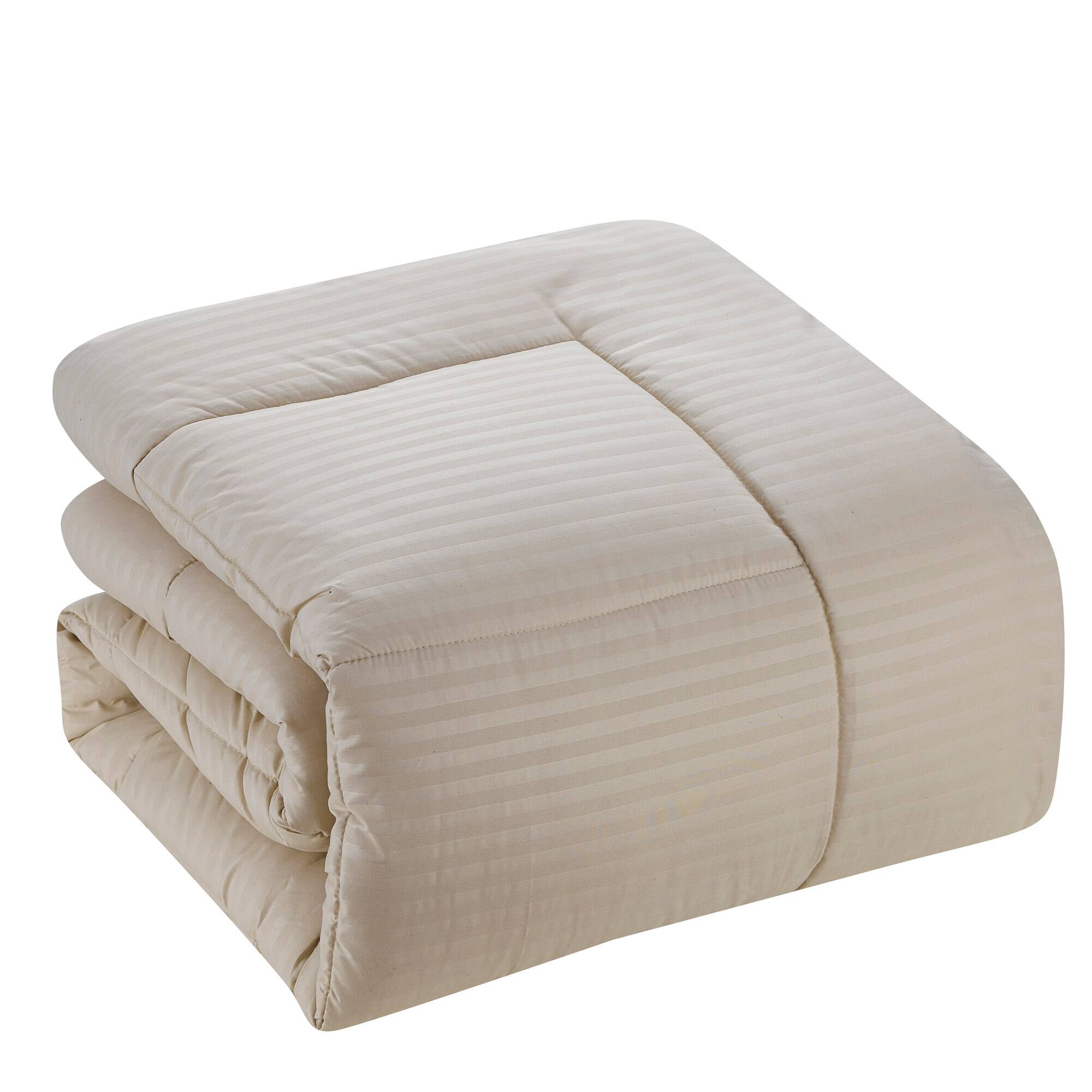 Left. Sweet Home Collection - 8 Piece Embossed Dobby Stripe Bed in a Bag All Season Complete Set with Sheets - Queen - Beige.