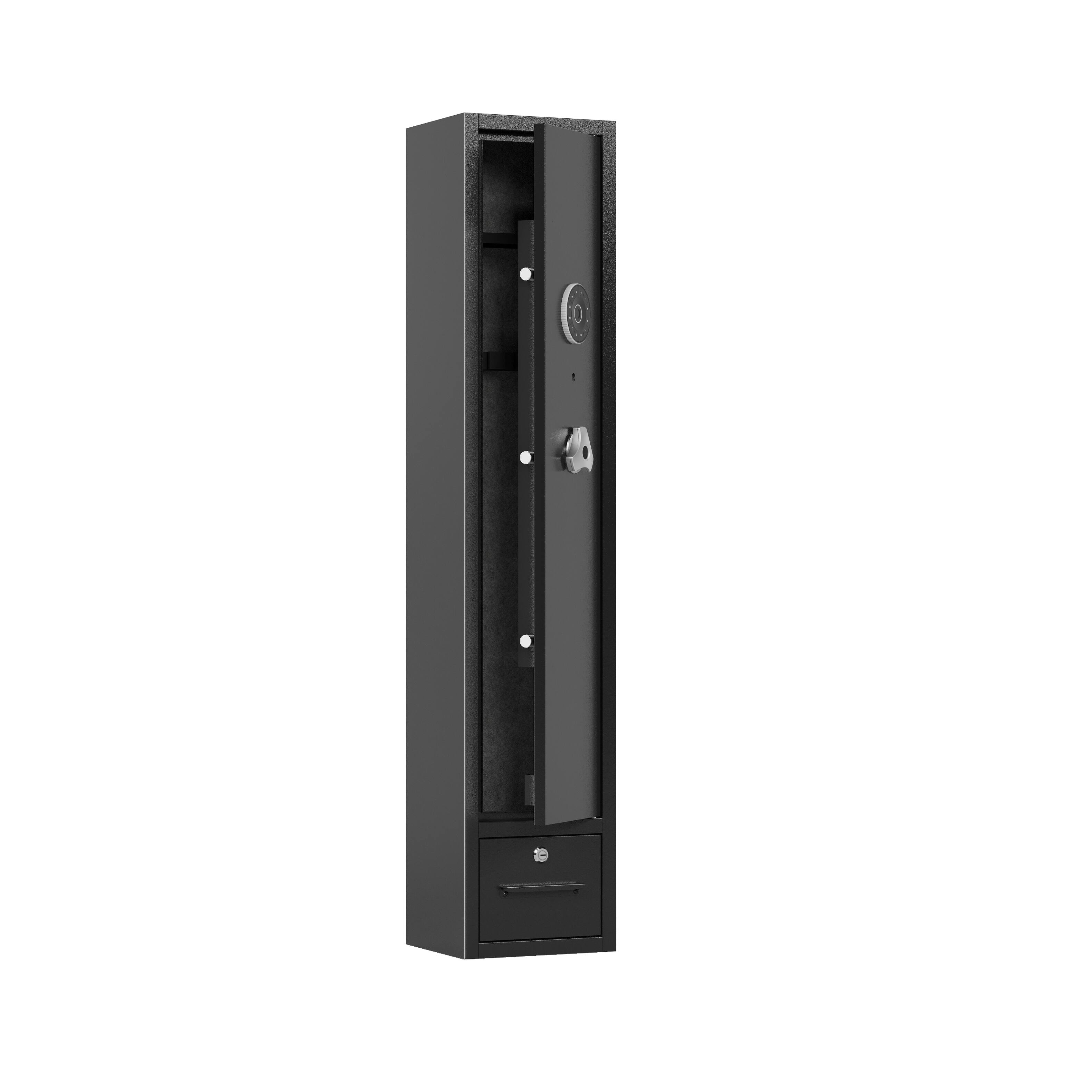 Alt View 2. GOODSILO - Rifle Safe - 4 Gun Capacity, Digital Lock, Removable Shelf, Scoped Rifle Rack & Storage Drawer - Black.