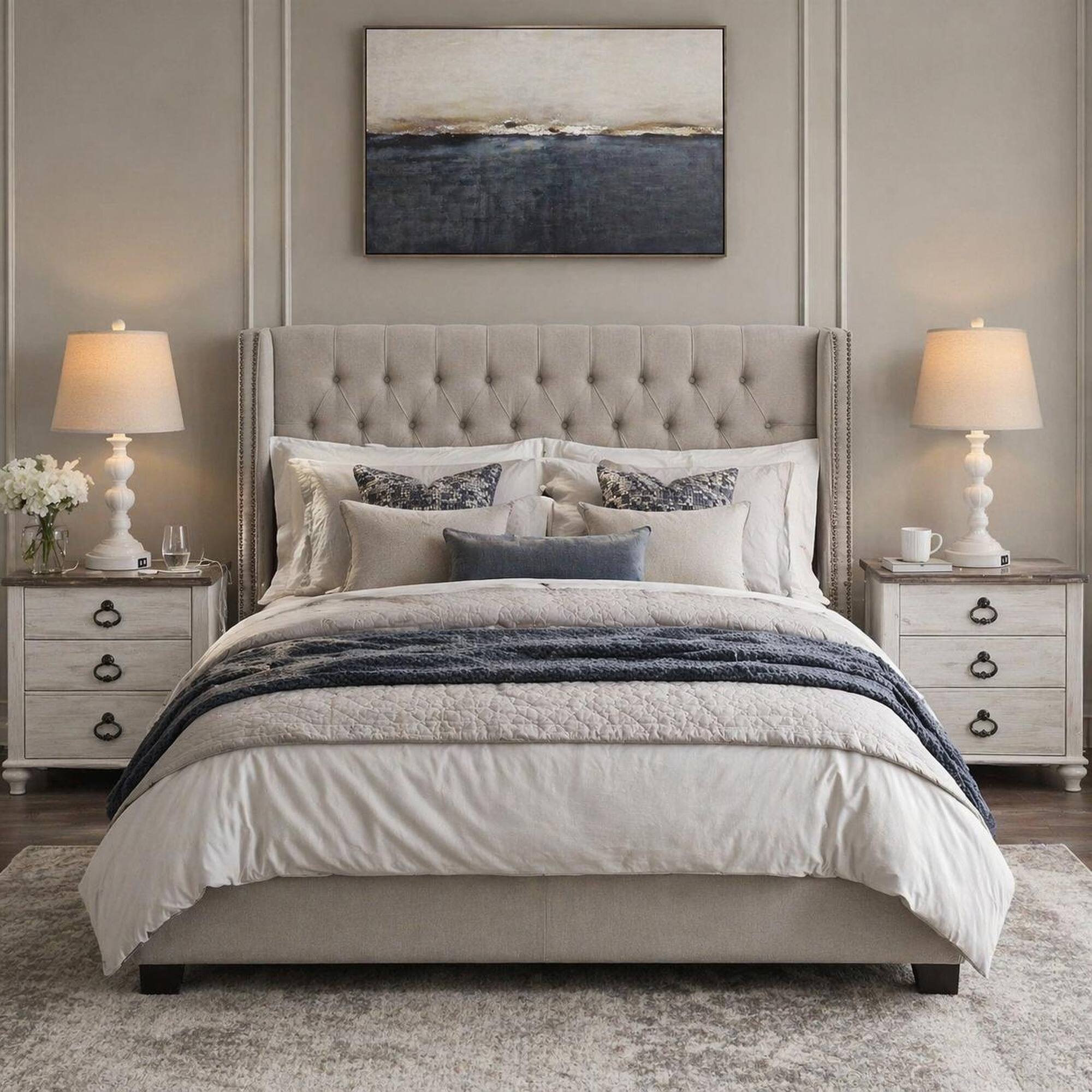Back. RYHNUYNE - Set of 2 Touch-Control Farmhouse Table Lamps with 3-Way Dimmer and Dual USB Charging Ports, Washed White Finish - Beige.