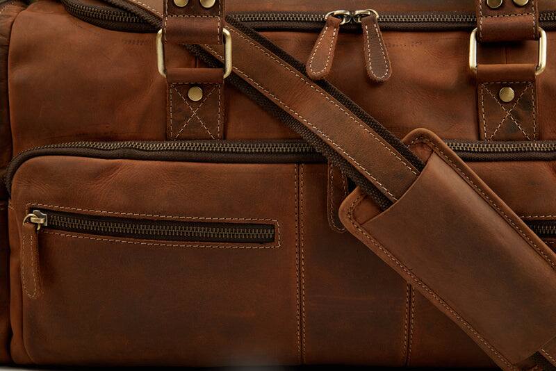 Alt View 4. Luxorro - Leather Duffel Bag For men. 22 Inch - Dark Brown.