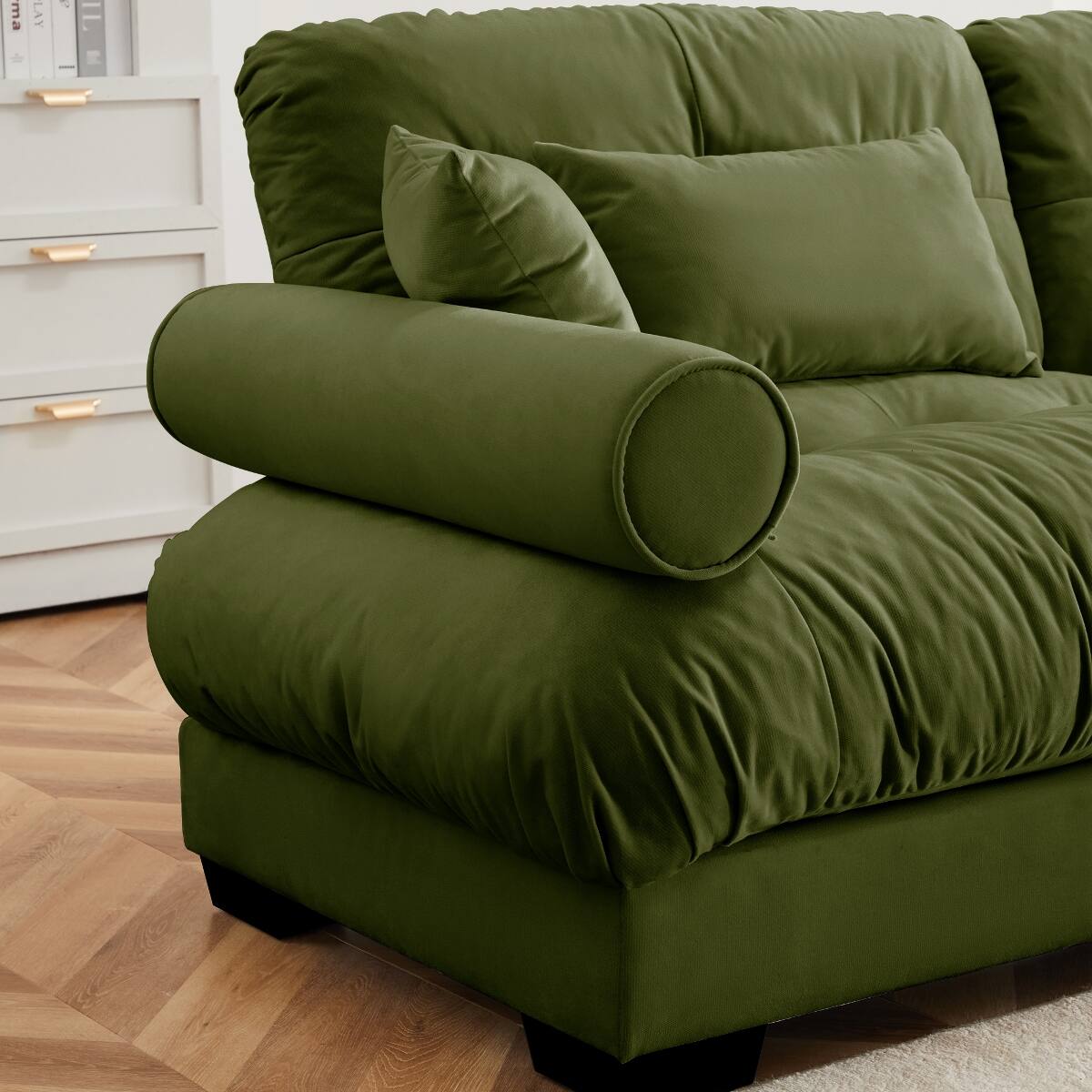 Alt View 2. Ropilly - Ropilly Olive Green Velvet Armless Sofa, Single Seat Accent Sofa with Pillow - Olive Green.