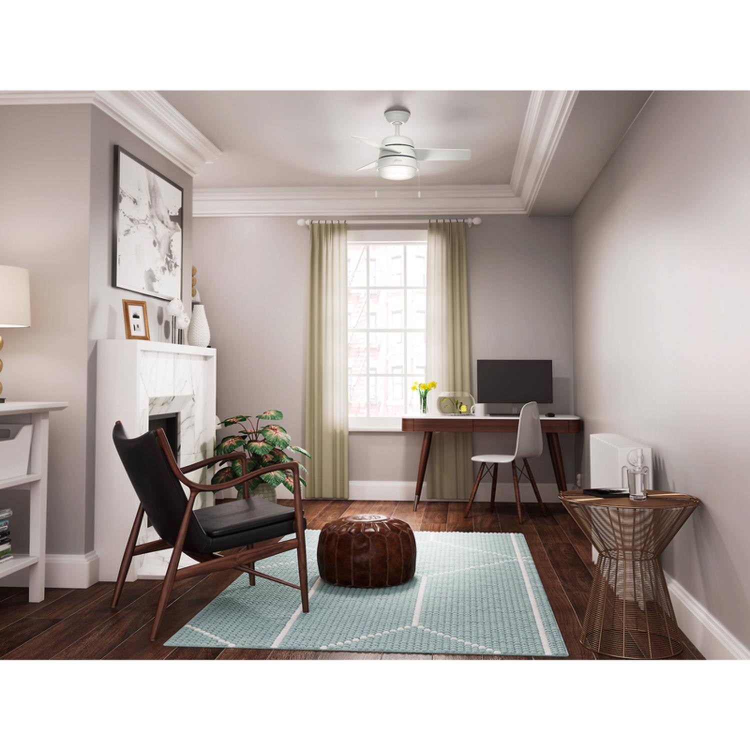 Left. Hunter - Hunter Aker 36 in. White LED Indoor Ceiling Fan.