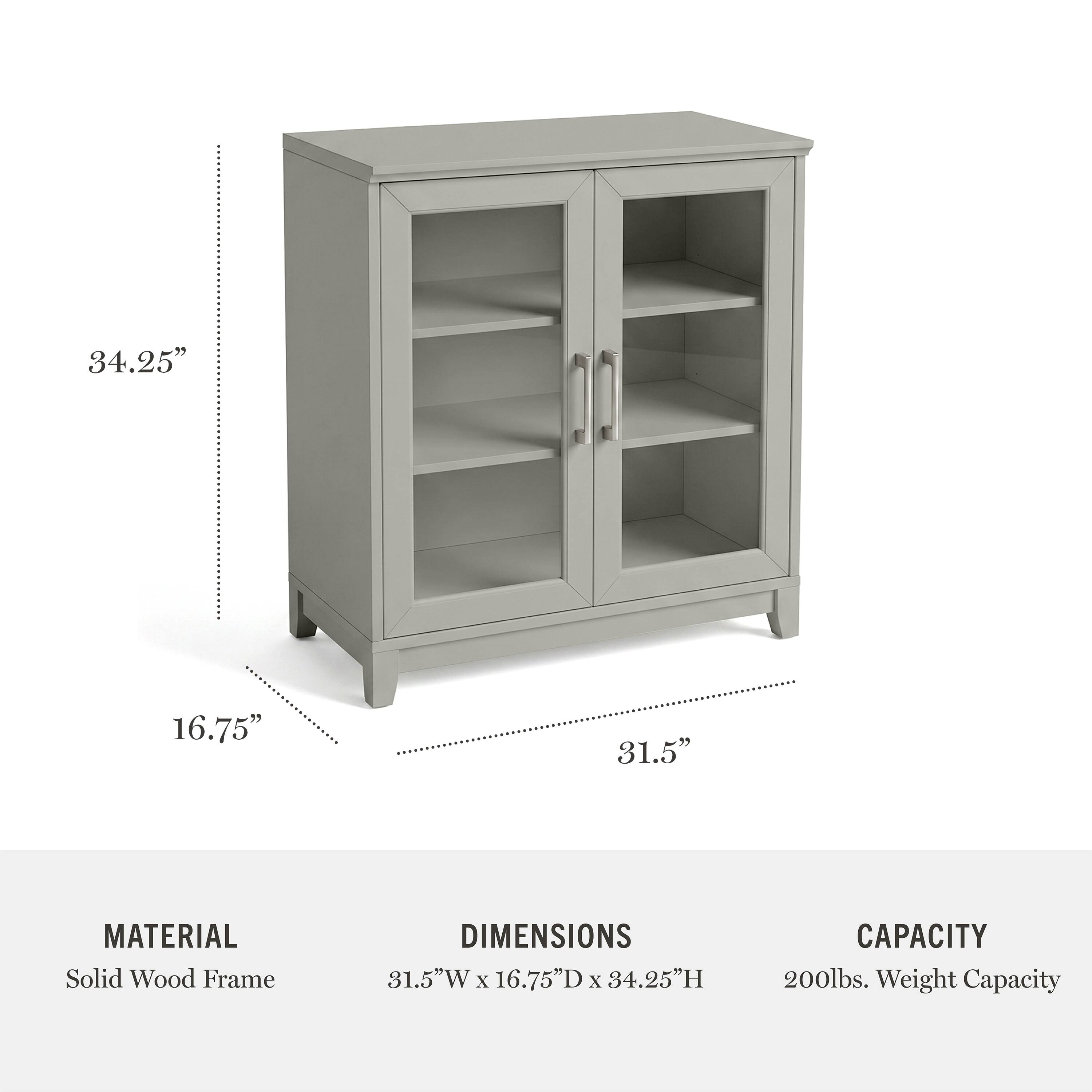 34.25" 16.75" 31.5"  
MATERIAL: Solid Wood Frame  
DIMENSIONS: 31.5"W x 16.75"D x 34.25"H  
CAPACITY: 200lbs. Weight Capacity