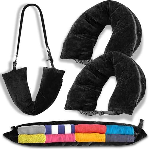 Pacoar Cade - 2pcs Stuffable Travel Pillow-stuffable Neck Pillow For Travel-soft Portable Plane Case Cover With Clothes Airplane - Black-2