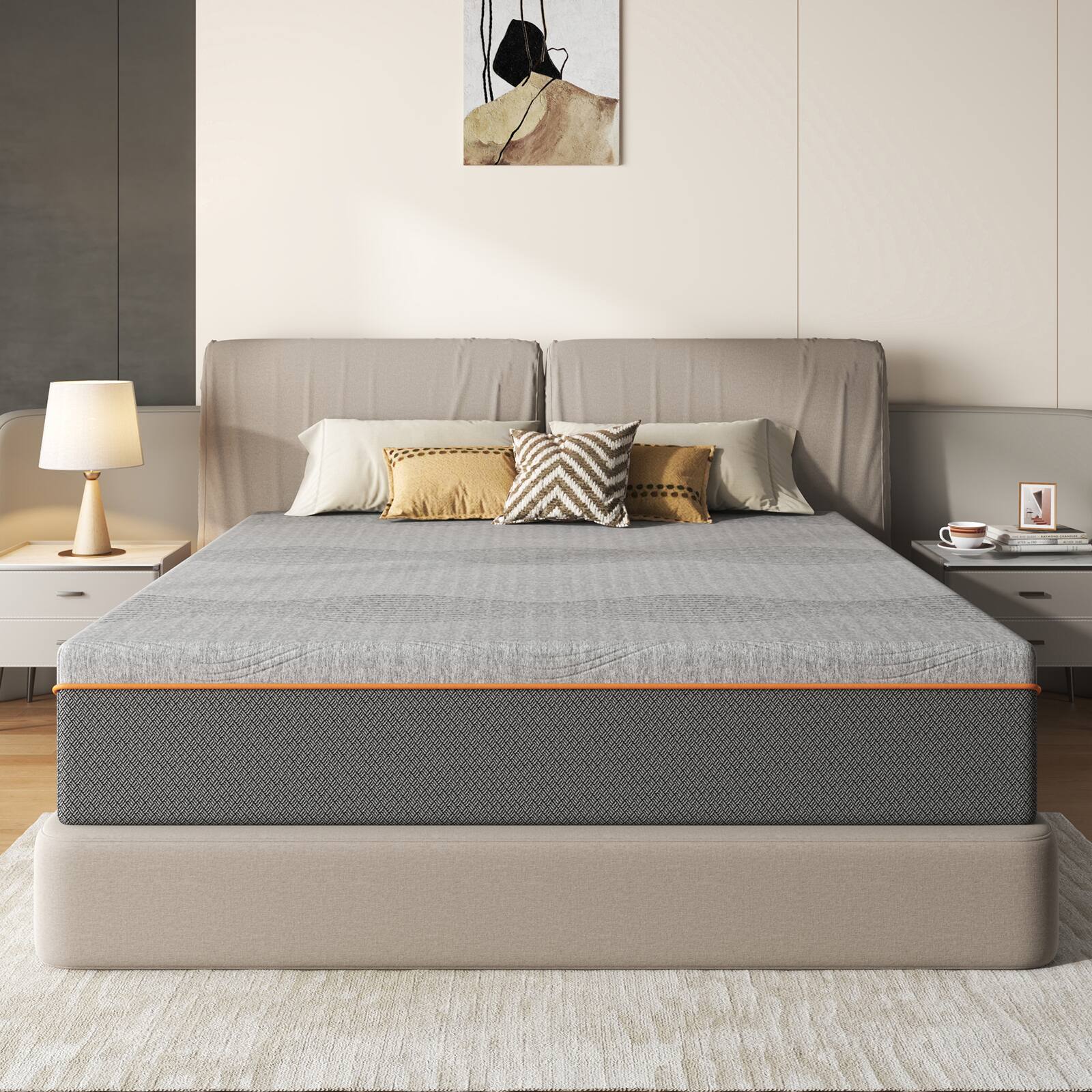 Alt View 7. Chateau Abodes - 12'' King Size Memory Foam Mattress with Breathable Cooling Layers, Fiberglass Free, Medium Feel - Grey.