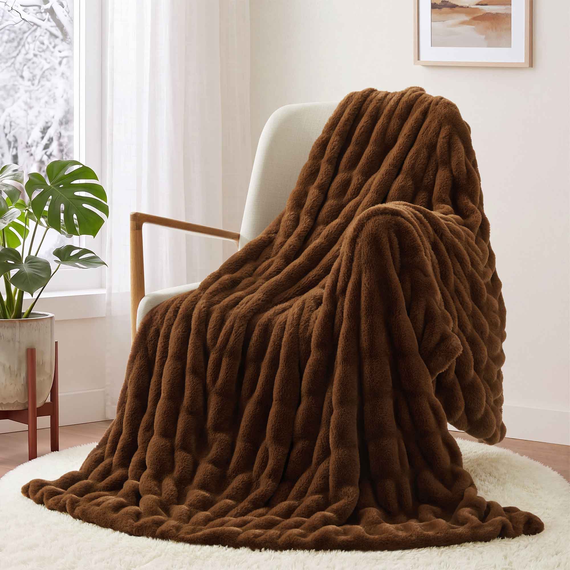 Peace Nest Soft Solid Color Faux Rabbit Fur Bubble Texture Throw ...