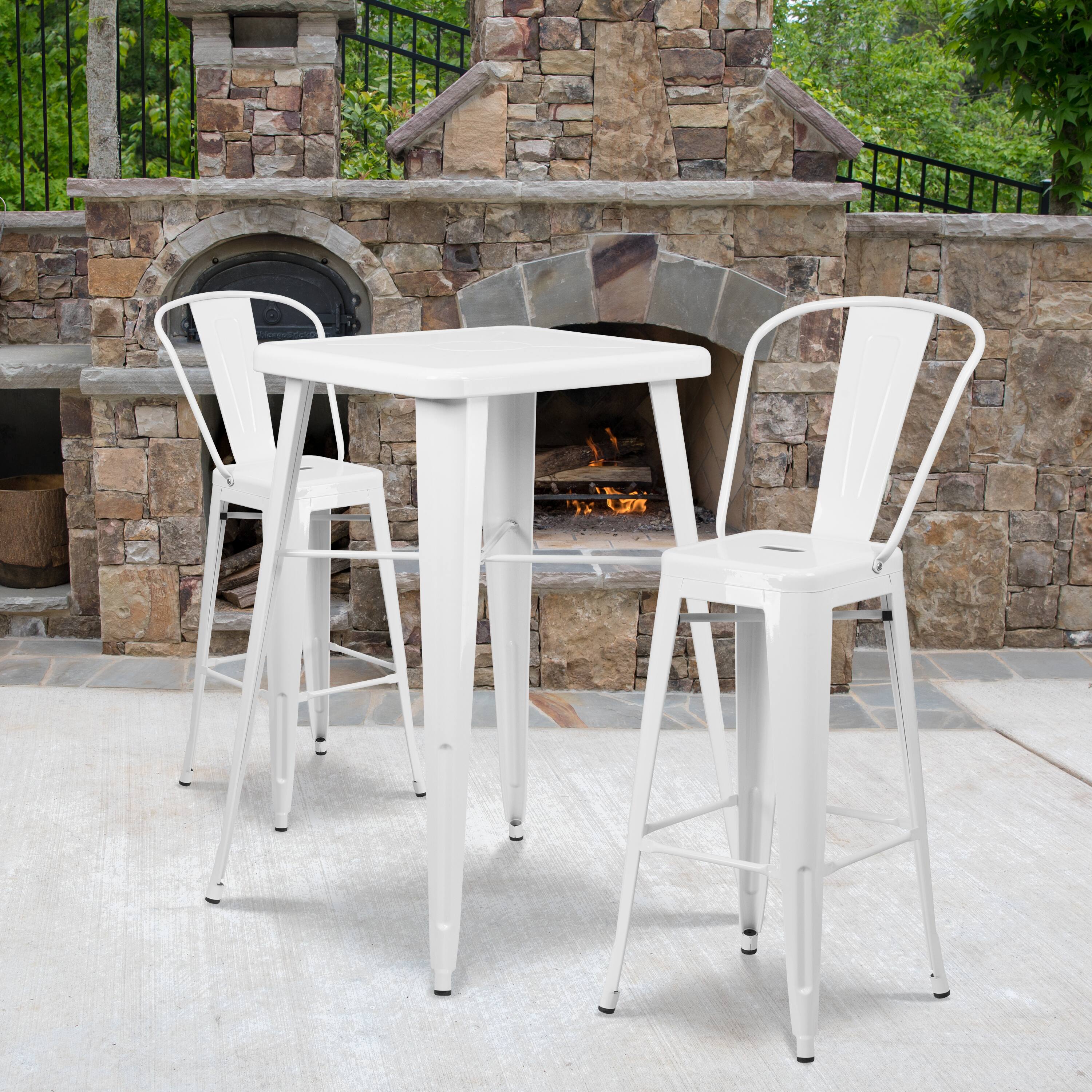 Alt View 2. Emma + Oliver - Commercial Grade 4 Pack 30" High Metal Indoor-Outdoor Barstool with Back - White.