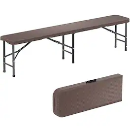 Costway - 6 ft Plastic Folding Bench with 1320 LBS Capacity Handle & Lock For Outdoor Camping - Coffee