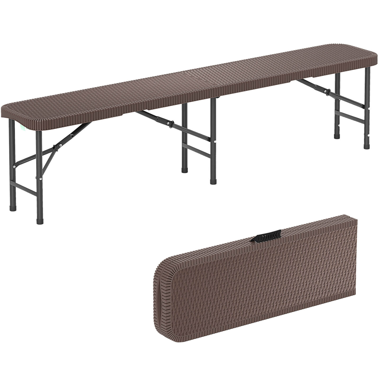 Front. Costway - Costway 6 ft Plastic Folding Bench with 1320 LBS Capacity Handle & Lock For Outdoor Camping - Coffee.