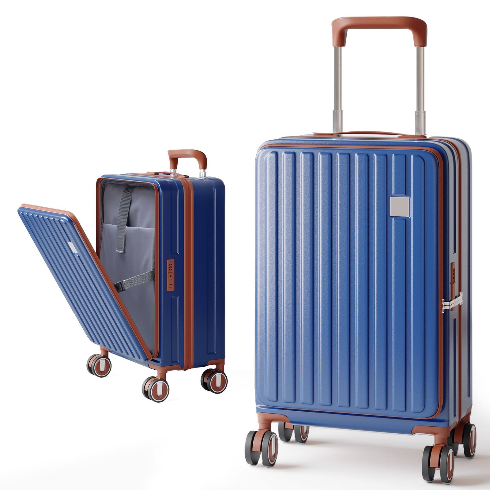 Front. Sugift - 20 Inch Carry On Luggage PC Hardshell Suitcase with Spinner Wheels TSA Lock Aluminum Handle and Double Zipper - Navy.