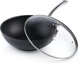 Cooks Standard - Classic 11'' Hard Anodized Nonstick Wok Stir Fry Pan,3qt Deep Frying Pan,Vented Glass Lid,Stay-cool Handle,Not Induction - Black