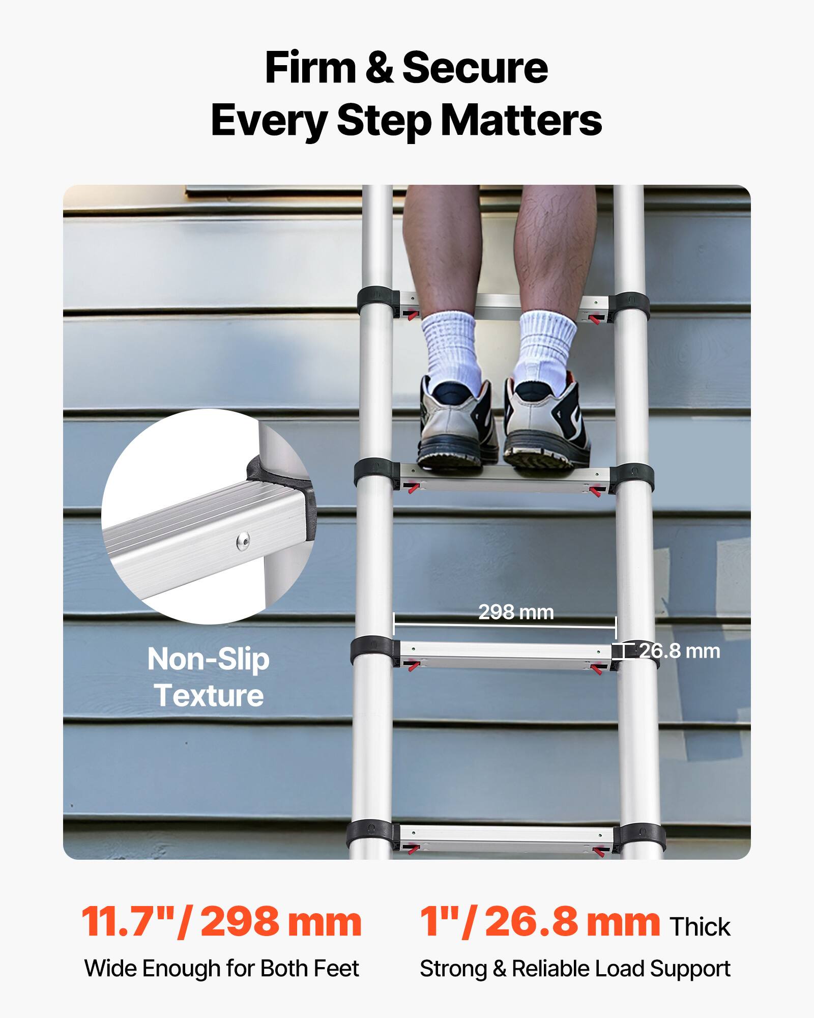 Firm & Secure  
Every Step Matters  

Non-Slip Texture  

11.7" / 298 mm  
Wide Enough for Both Feet  

1" / 26.8 mm Thick  
Strong & Reliable Load Support