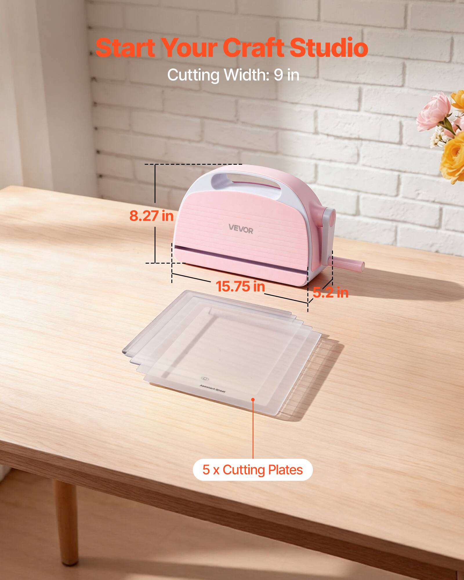 Start Your Craft Studio  
Cutting Width: 9 in  
8.27 in  
15.75 in  
5.2 in  
5 x Cutting Plates