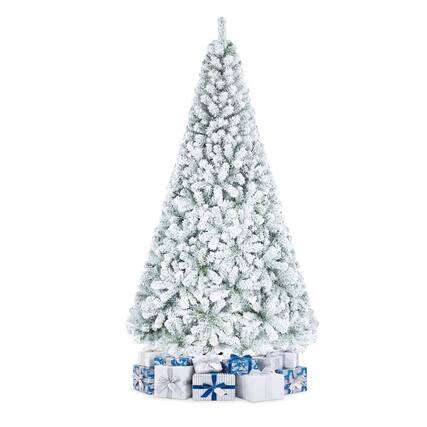 Front. WELLFOR - 7.5ft Snow Flocked Christmas Tree, Hinged Artificial Tree for Home, Office & Holiday Decoration, Unlit Xmas Tree - White & Green.