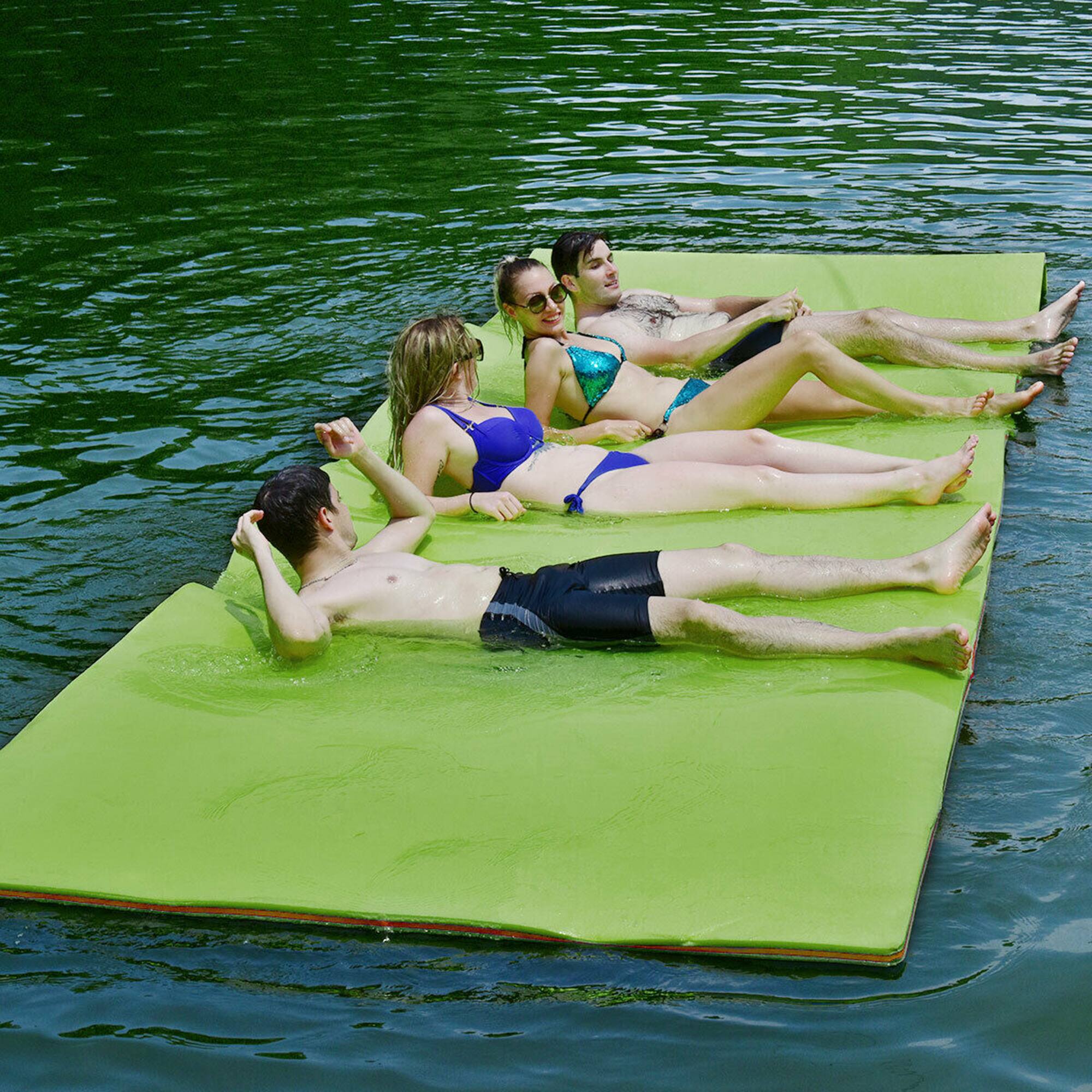 Front. Gymax - Gymax 12' x 6' Floating Water Pad Mat 3-Layer Foam Floating Island for Pool Lake Green - Green.