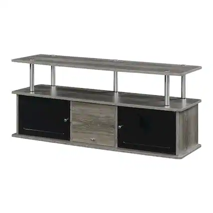 Front. FurniFact - Modern Gray TV Stand with 3 Storage Cabinets and Shelf for 55-Inch TVs - Gray.