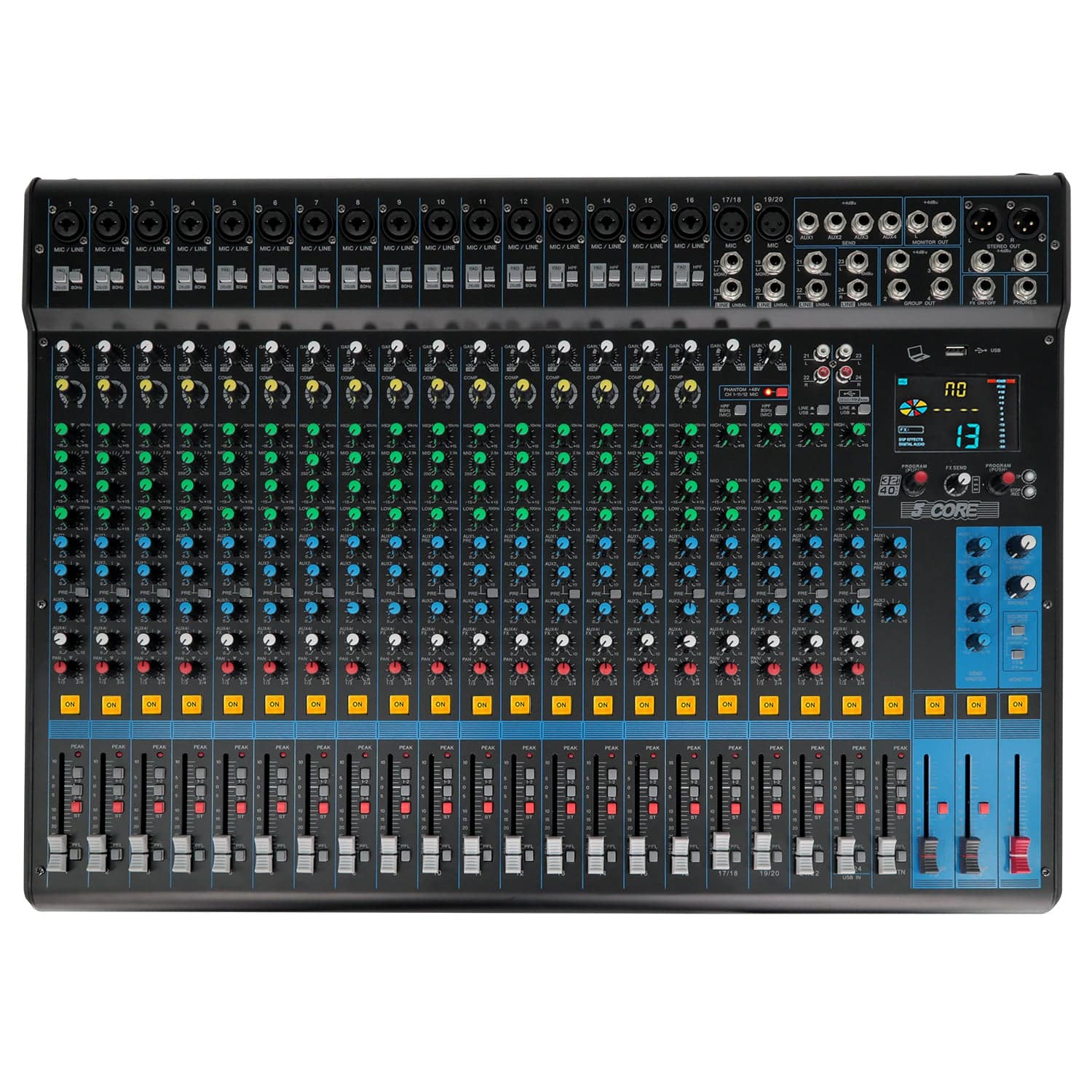 5 CORE - Audio Mixer 24 Channel DJ Soundboard USB Interface Bluetooth Mixing Console w 256 DSP Effect