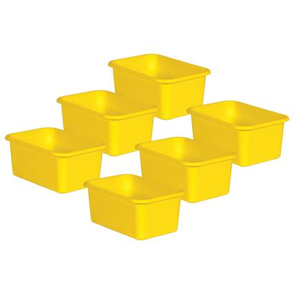 Front. Teacher Created Resources - Teacher Created Resources Yellow Small Plastic Storage Bin, Pack of 6.