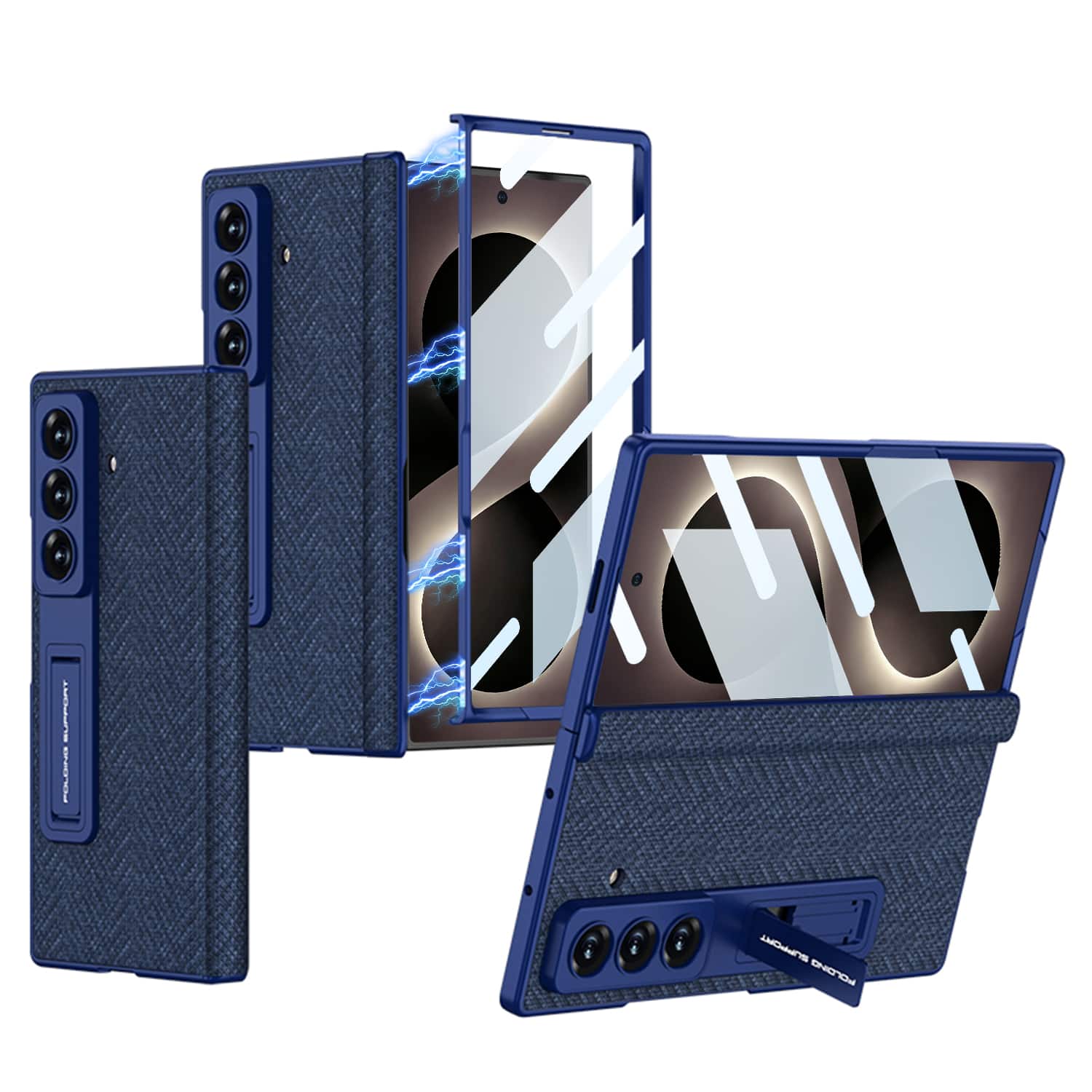 Dteck - Shockproof Leather Texture Case for Samsung Galaxy Z Fold8 Ultra with Stand, Rigid Plastic Cover Built in Screen Film - Blue price history on PriceWatchPro