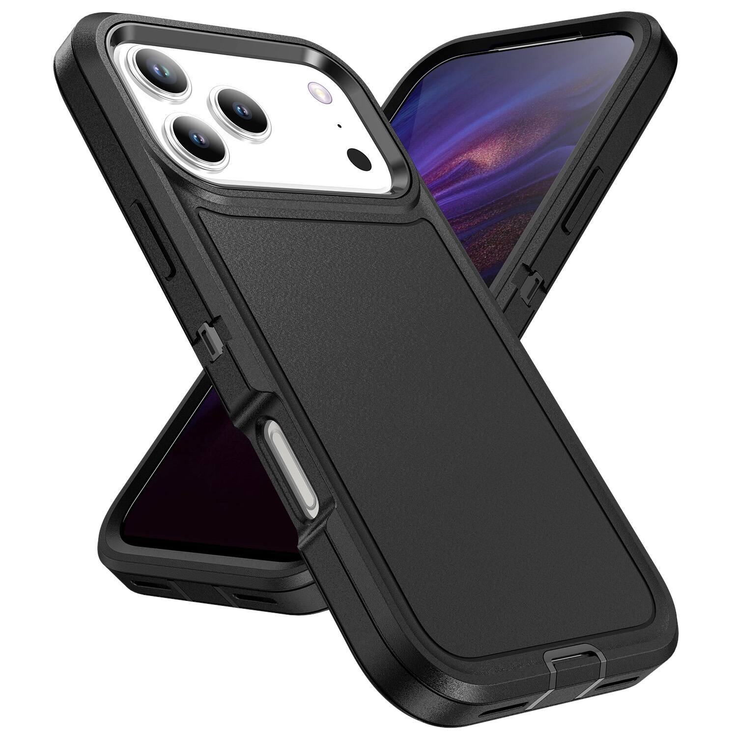 Front. UUCOVER - For Apple iPhone 18 Pro Max Heavy Duty Protective Case, 3 in 1 Dual Layer Rugged Shockproof Drop Protection Phone Cover - Black+Black.