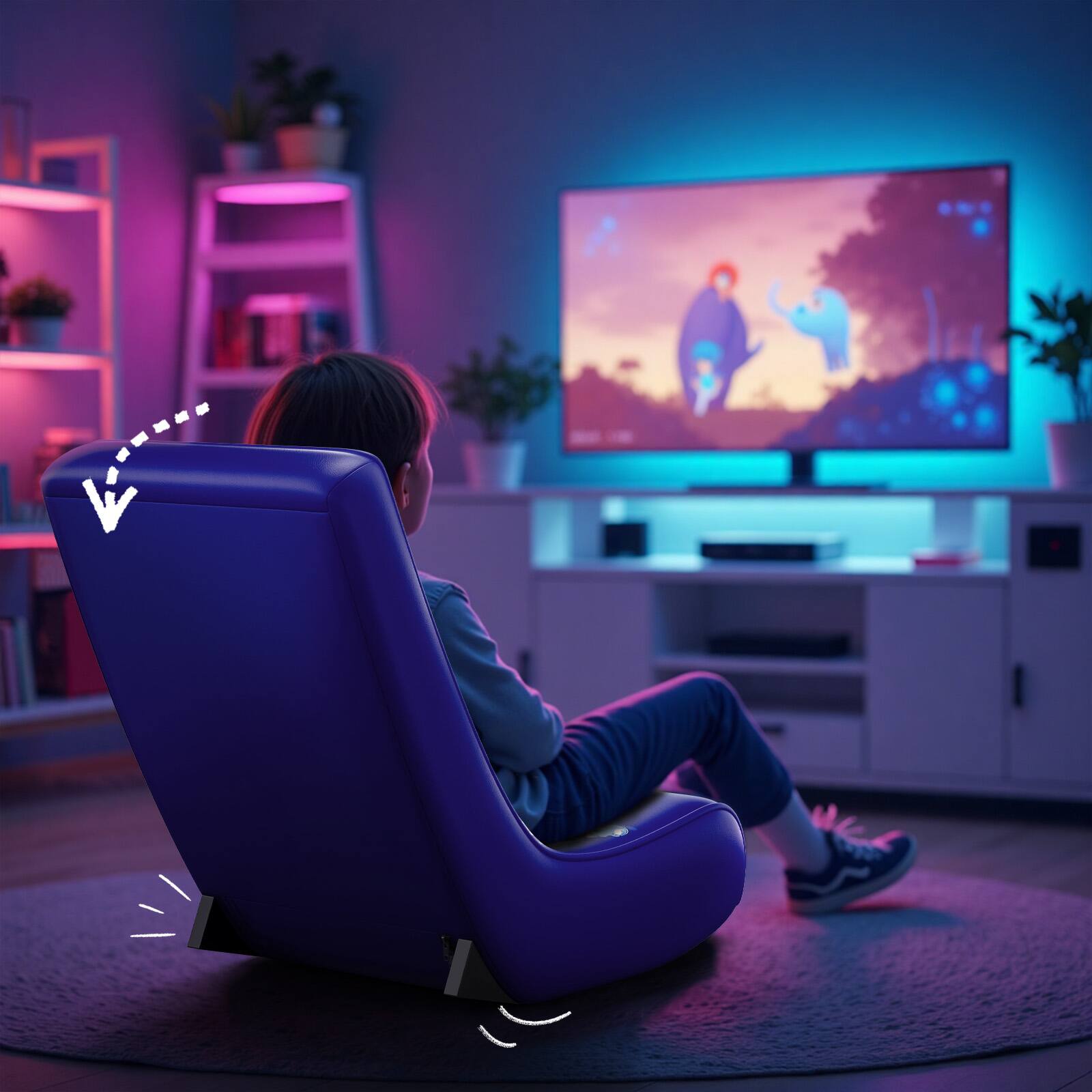 Left. GTPlayer - Gaming Floor Mat Rocking Chair with an angle limiter rocking floor mat gaming chair,Blue Flag Pattern - Blue.