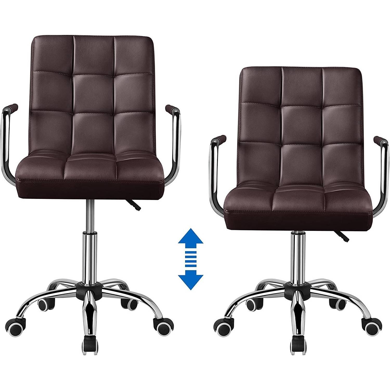 Left. Hivvago - Dark Brown Modern Faux Leather Mid-Back Office Chair with Armrests and Wheels - Brown.